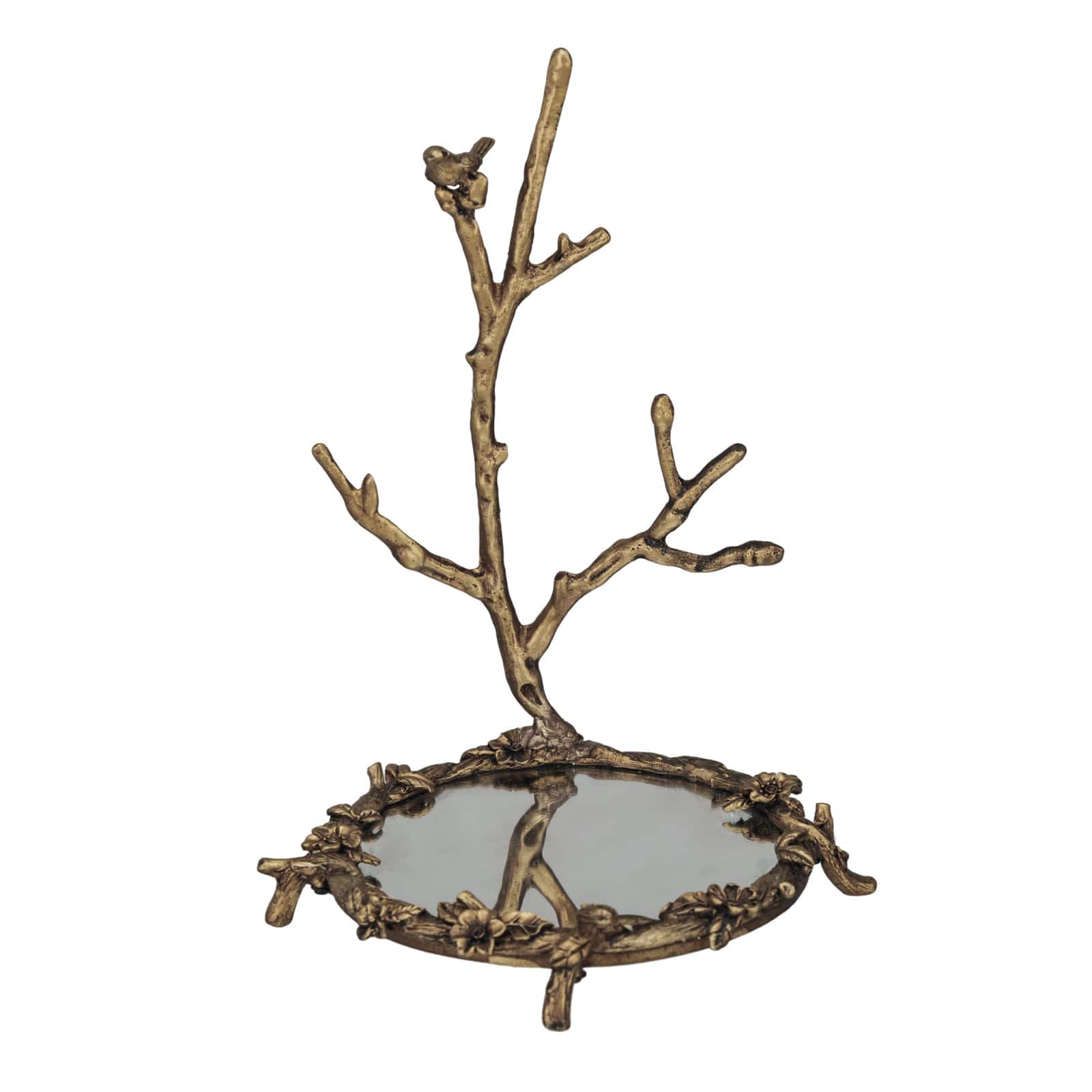 Hello Honey&#xAE; 8.25&#x22; Gold Antique Pewter Jewelry Holder with Bird Detail