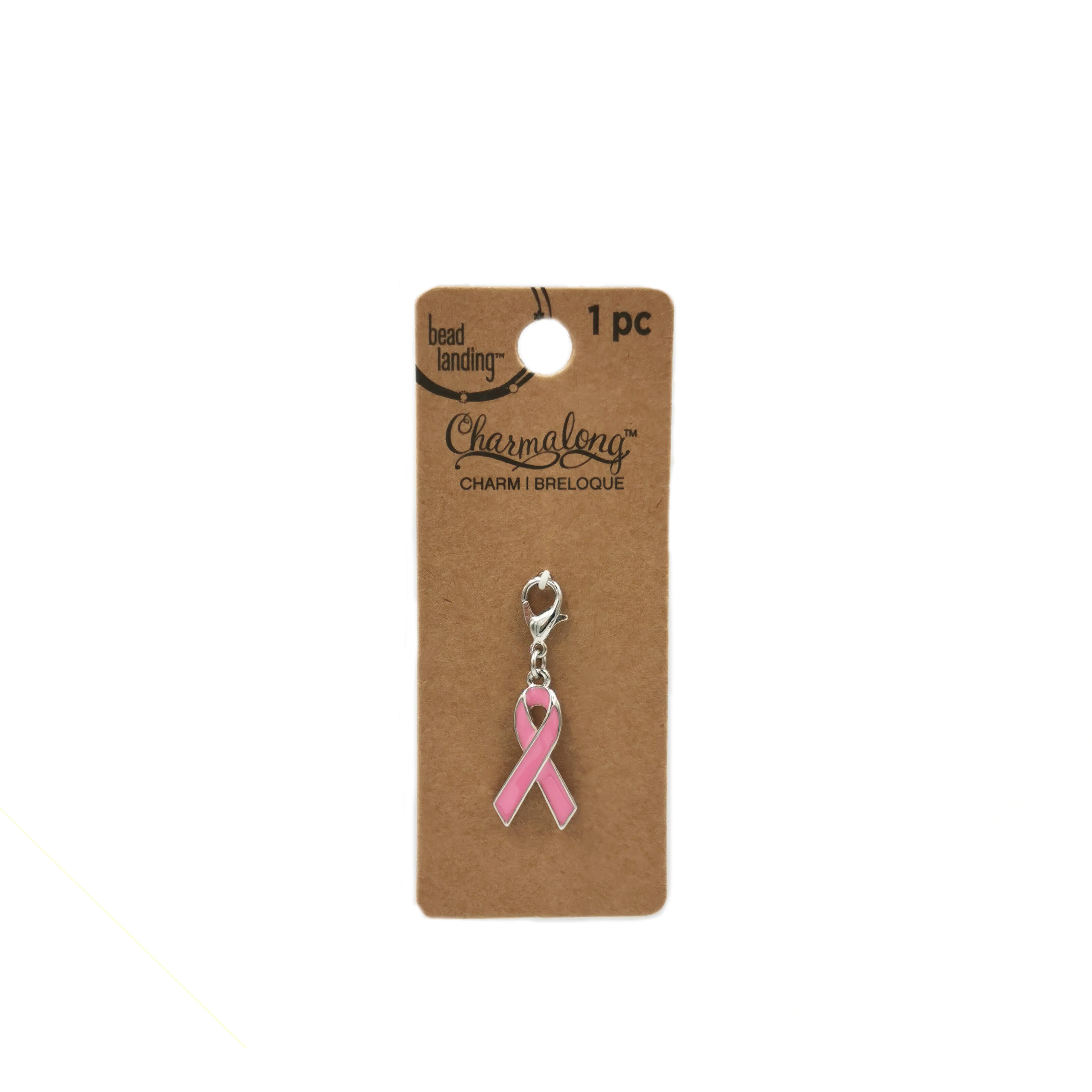 12 Pack: Charmalong™ Pink & Rhodium Ribbon Charm by Bead Landing™