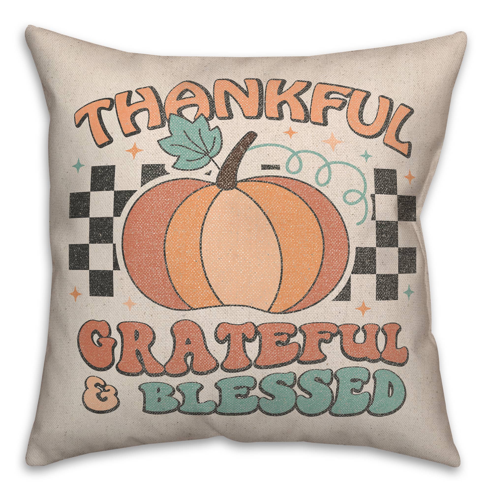 Thankful Grateful Blessed Check 18" x 18" Indoor / Outdoor Pillow