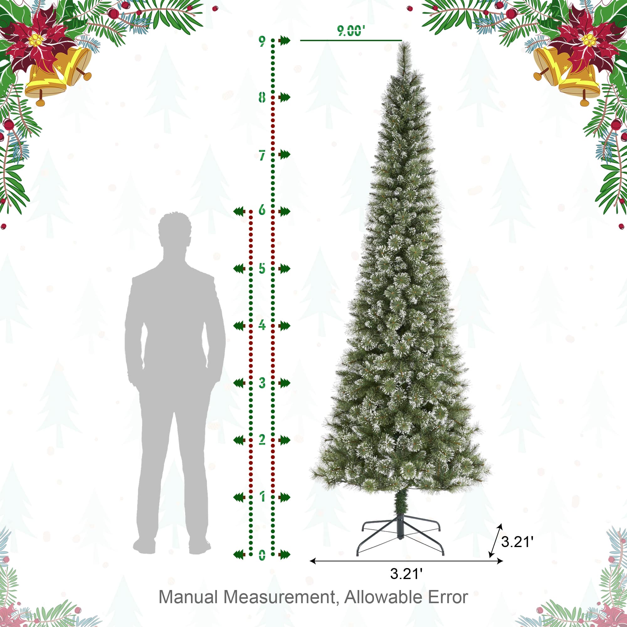 Glitzhome&#xAE; 9ft Pre-Lit Frosted Cashmere Pencil Pine Artificial Christmas Tree, Multicolor LED Lights