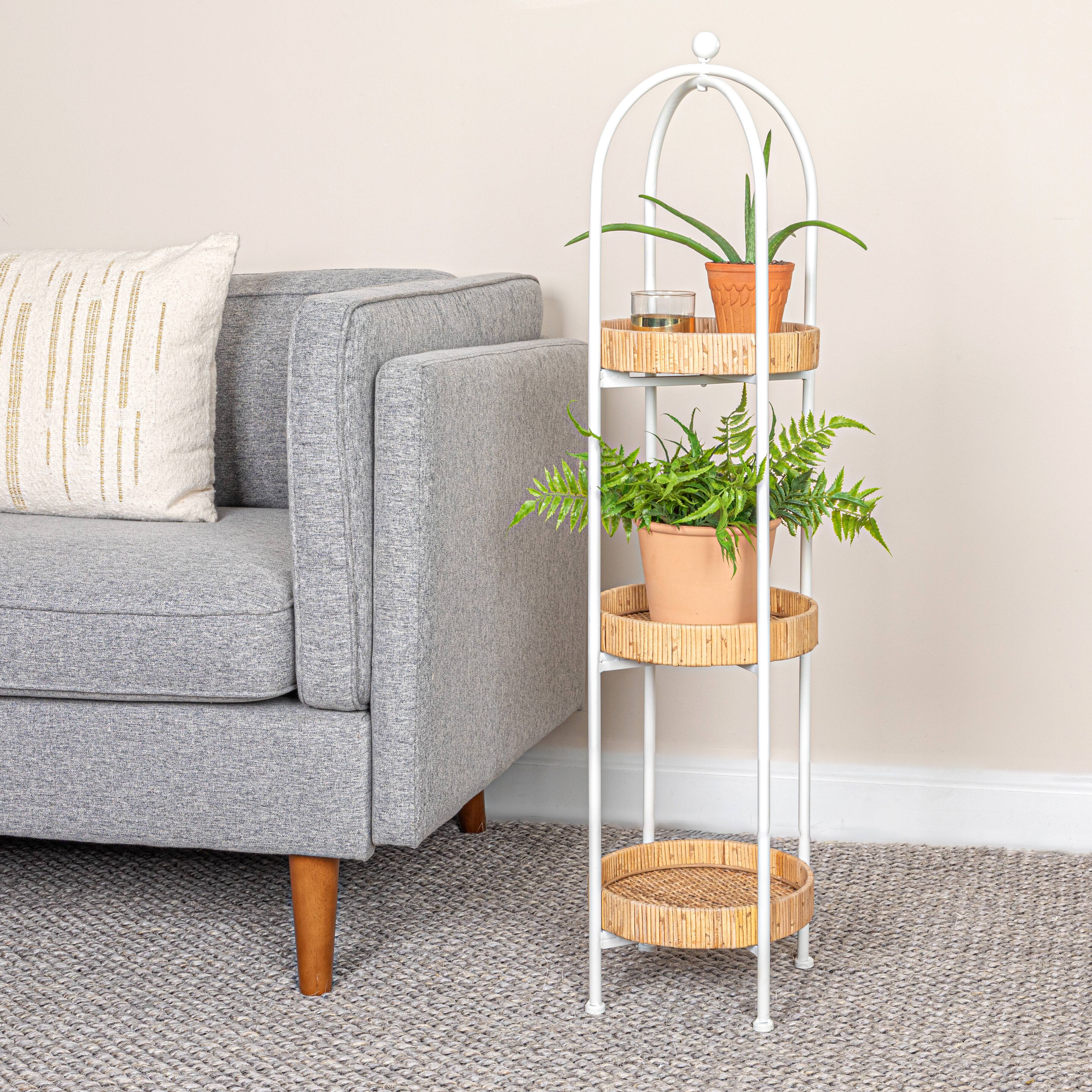 Hello Honey&#xAE; 41.8&#x22; Arched Metal Plant Stand with 3 Round Removable Rattan Trays