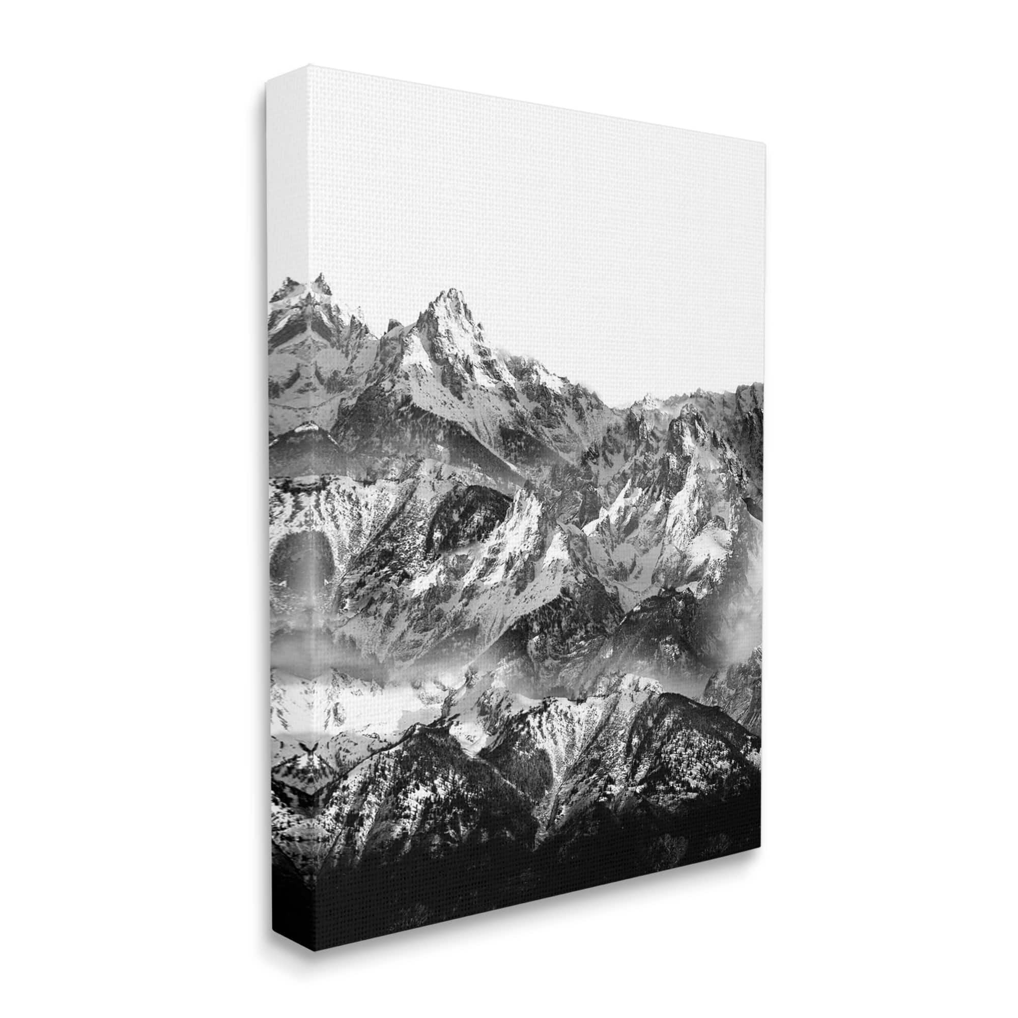 Stupell Industries Snow Cap Mountains High Contrast Black White Landscape Canvas Wall Art