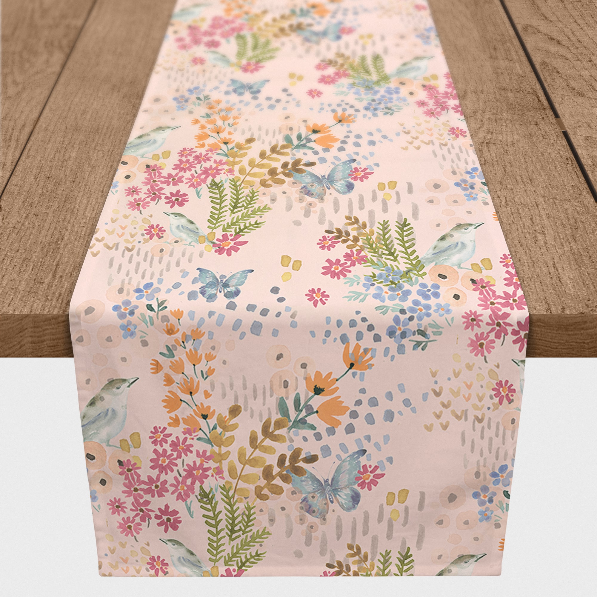 90&#x22; Butterfly Bird Floral Cotton Twill Table Runner