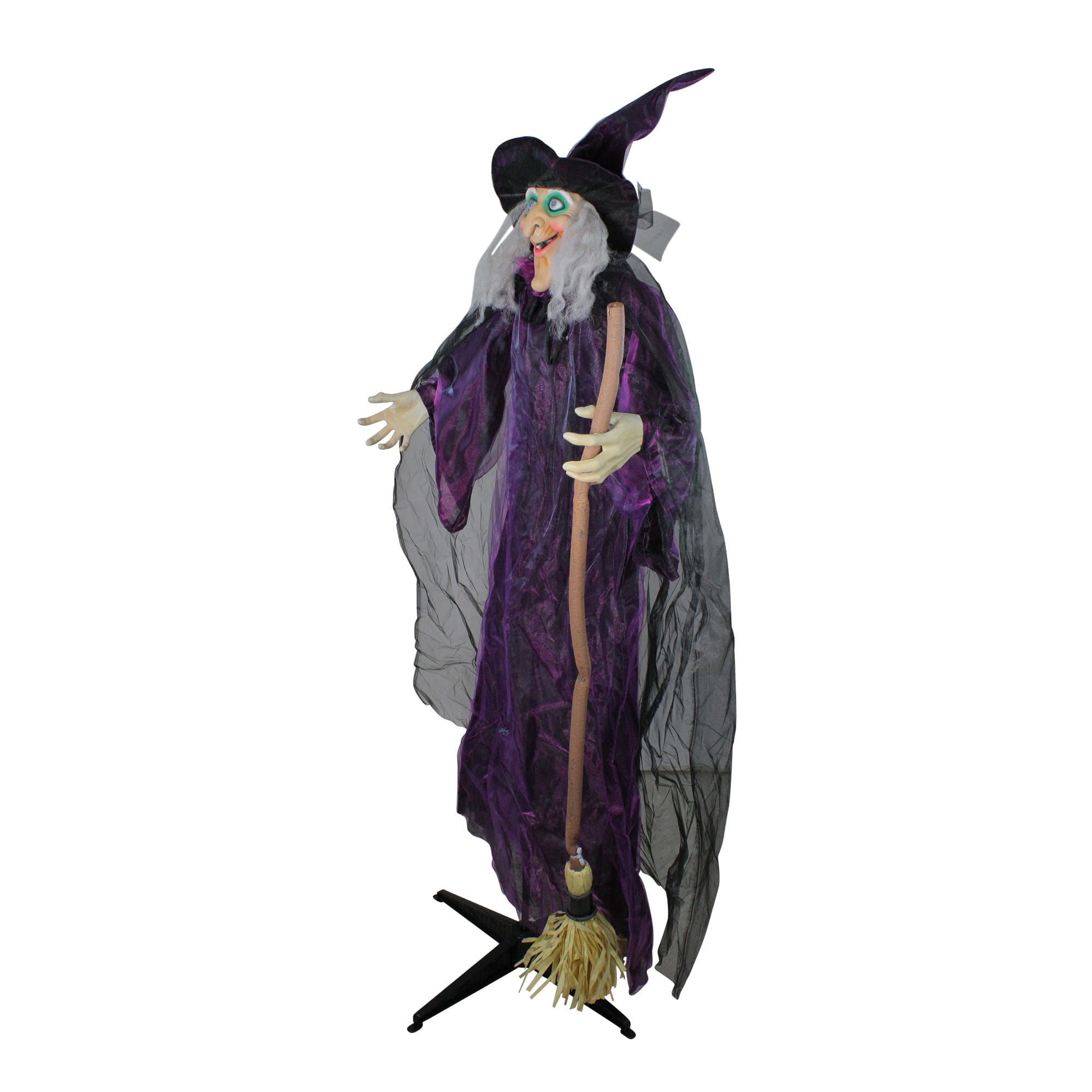 5.5ft. Touch Activated Lighted Standing Witch & Broomstick Animated ...