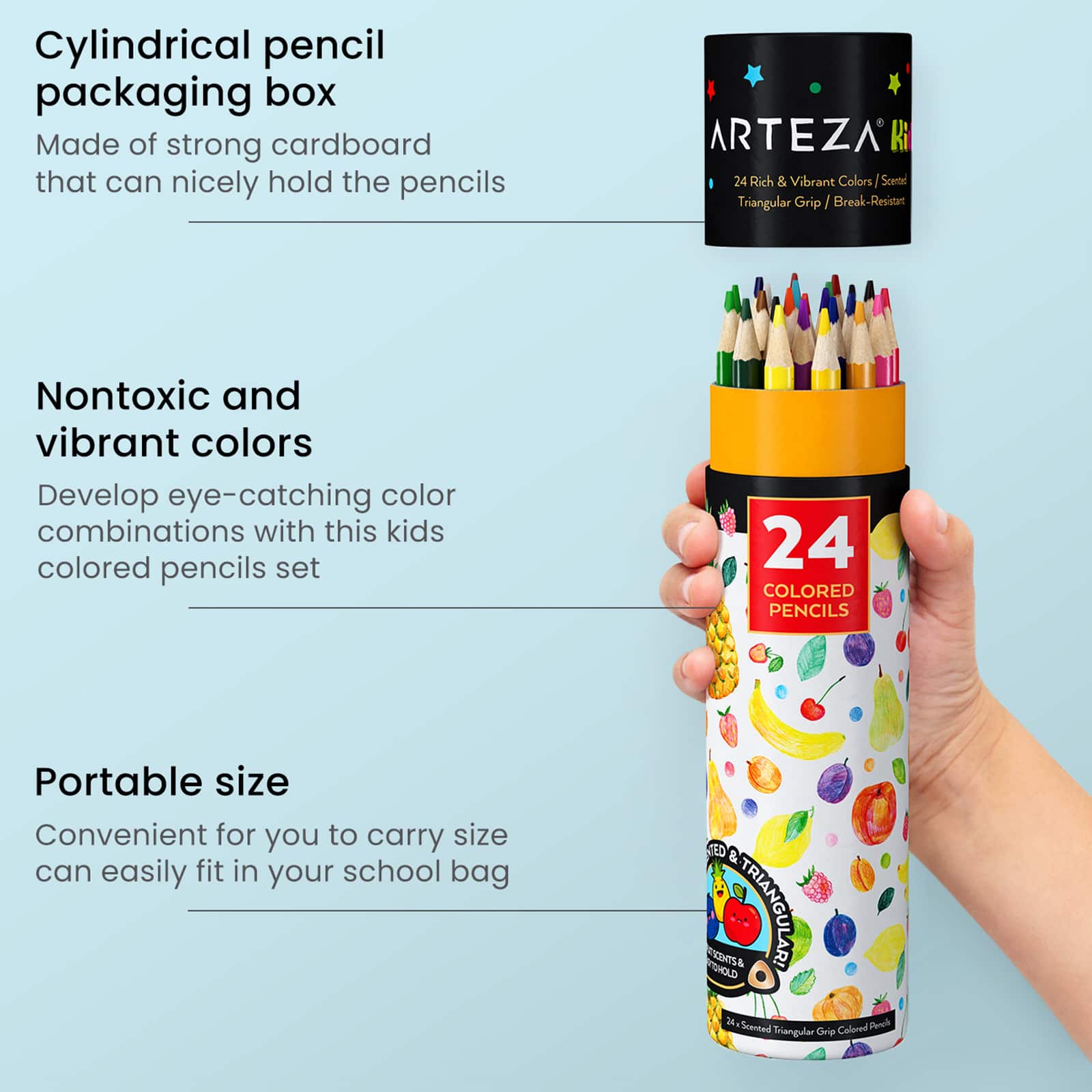 Arteza&#xAE; Kids Colored Triangular Pencils, Scented, Set of 24 pcs