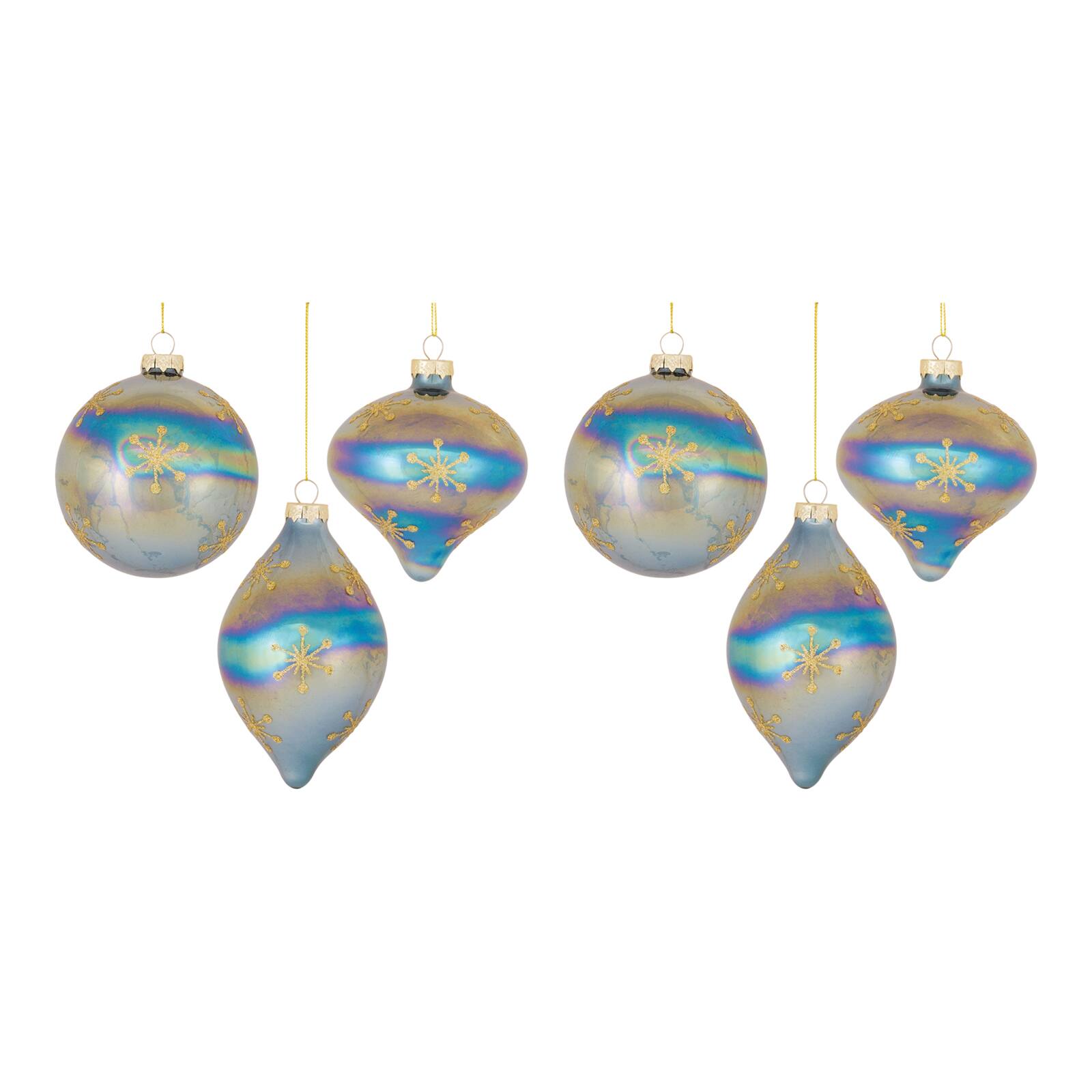 6ct. Iridescent Glass Snowflake Ornaments