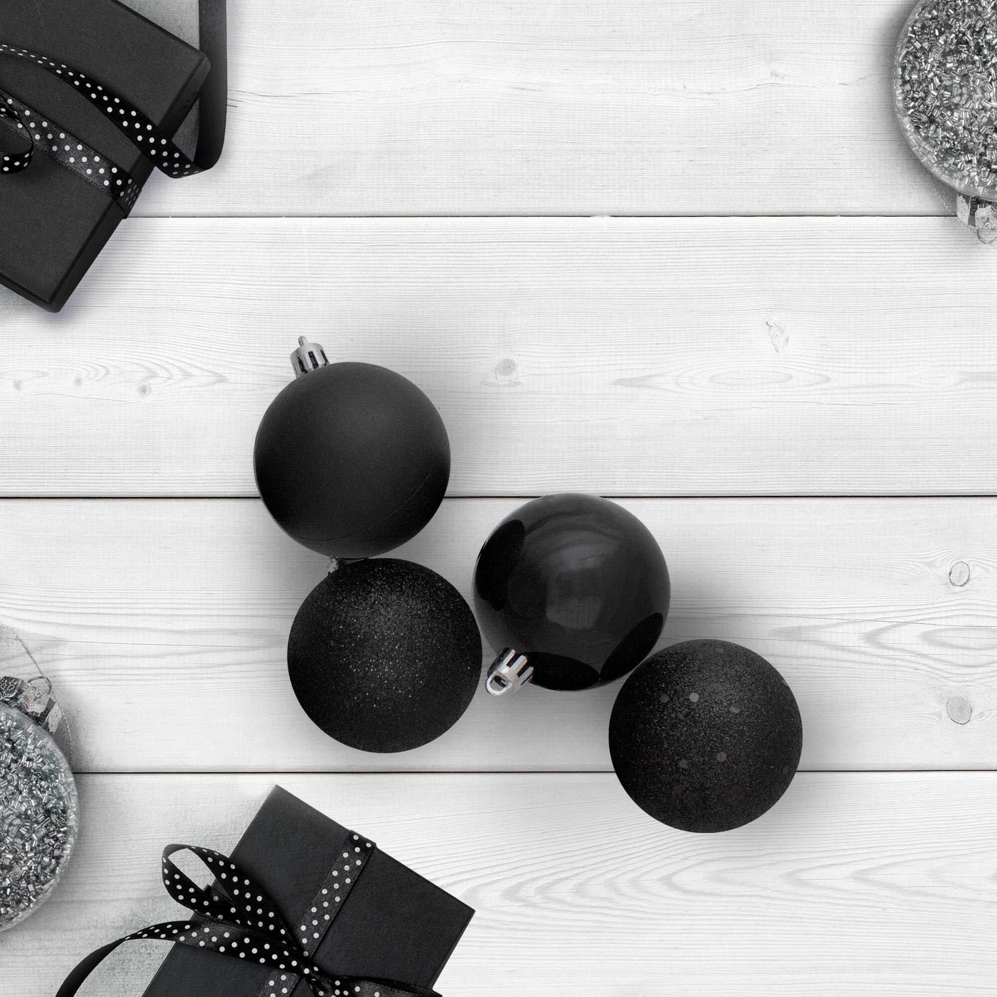 60ct Jet Black Shatterproof 4-Finish Ball Ornaments