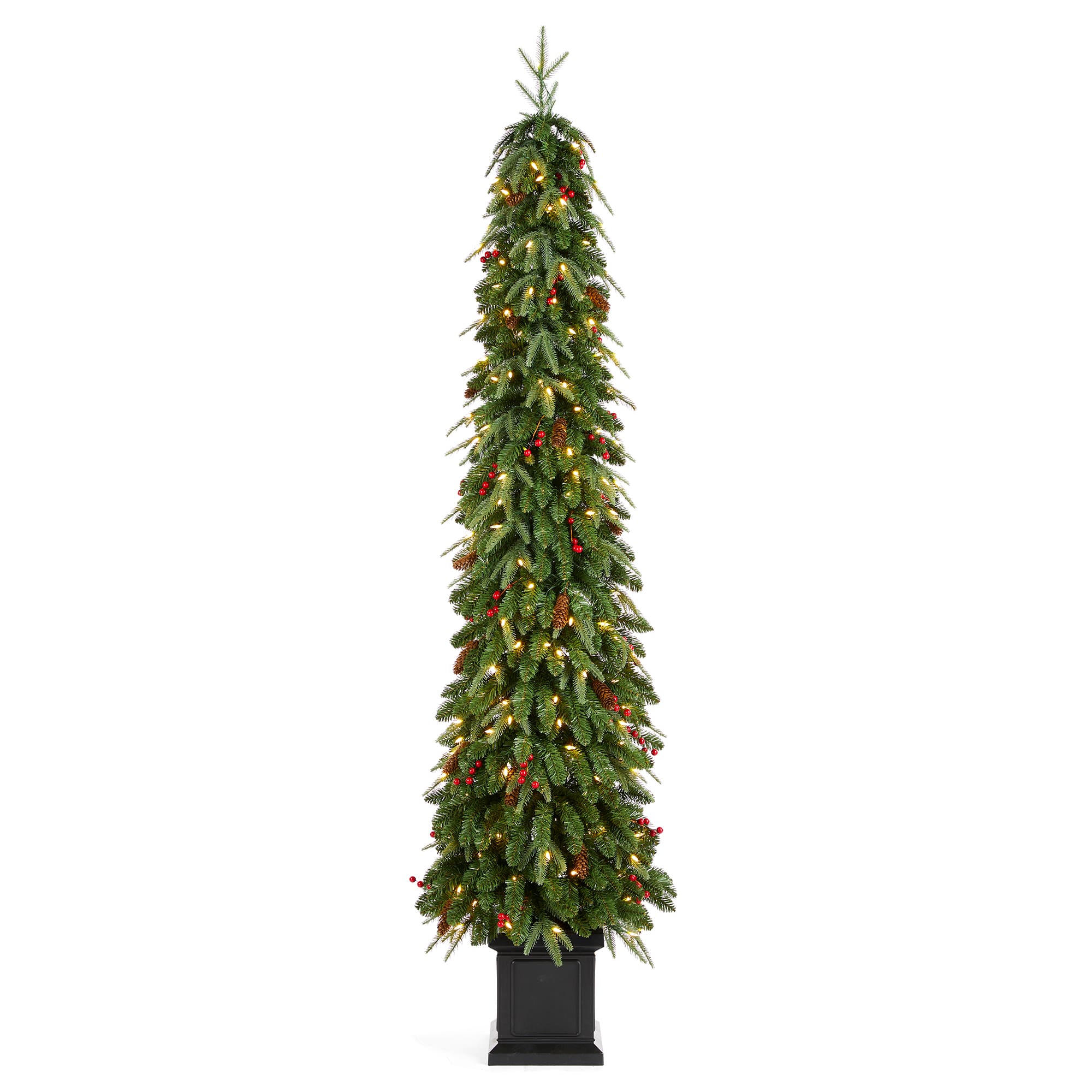 Glitzhome&#xAE; 7ft Pre-lit Green Artificial Christmas Porch Tree, Warm White Lights