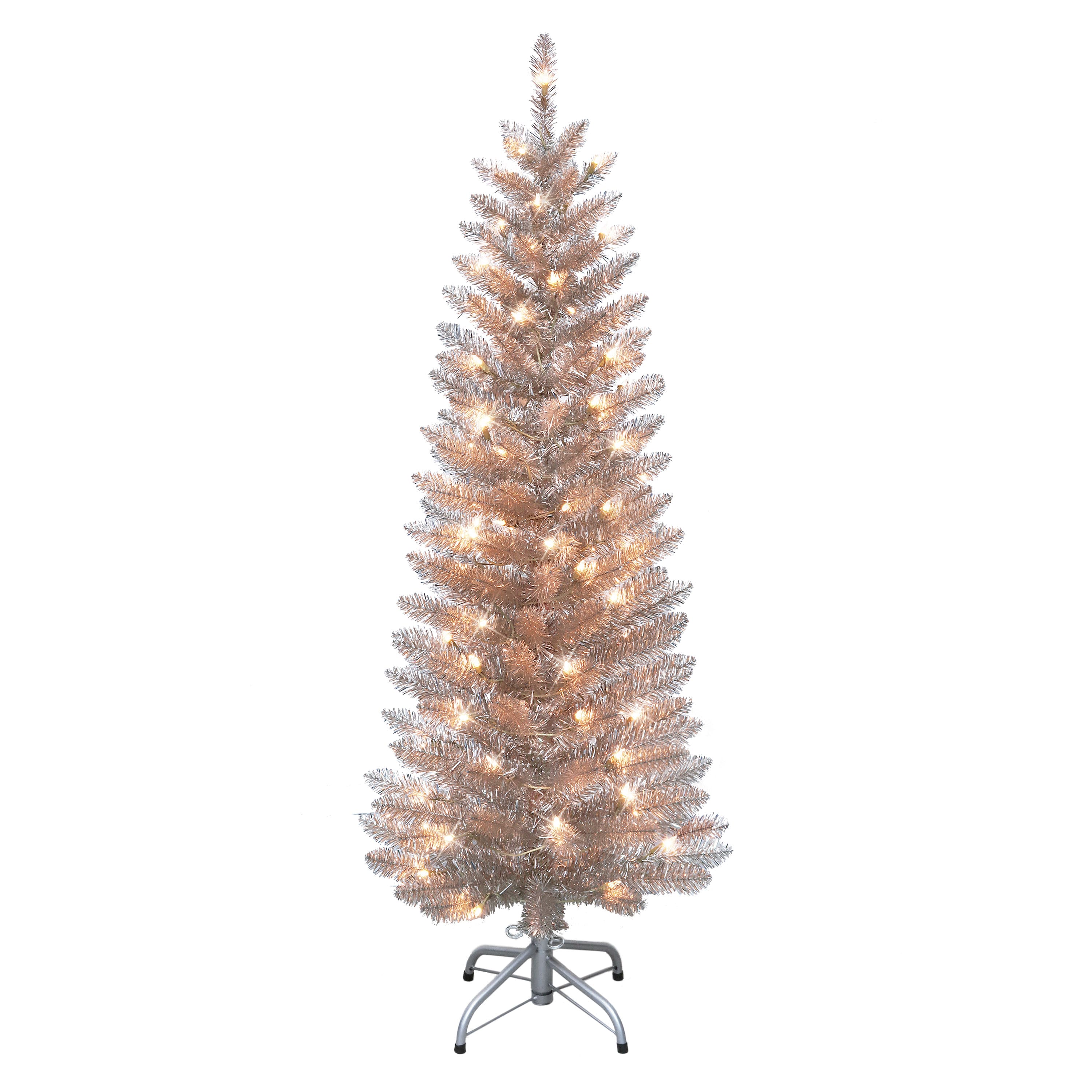 4.5ft. Pre-Lit Rose Gold Tinsel Artificial Christmas Tree, Clear Lights