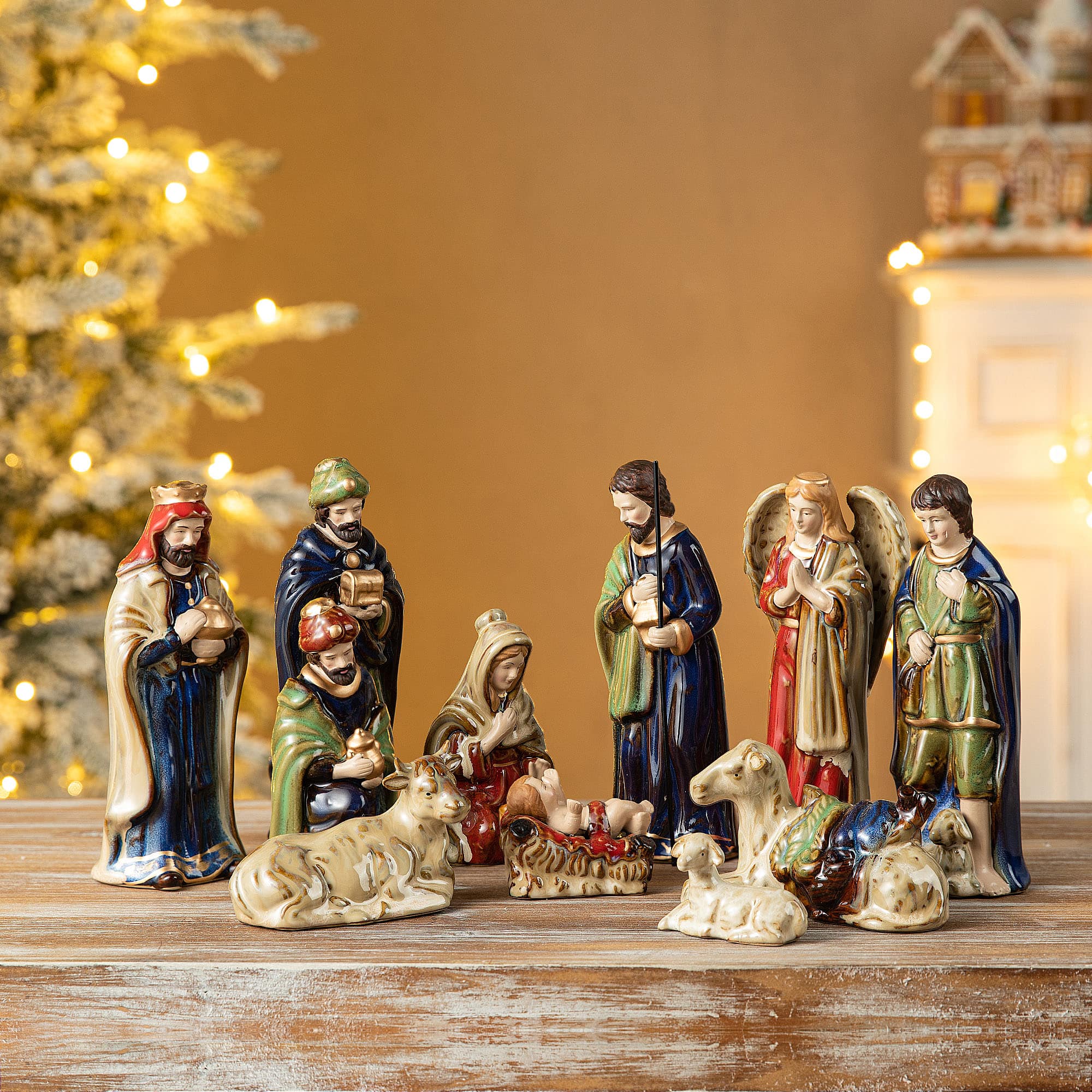 Glitzhome&#xAE; Multicolor Ceramic Nativity Figurine Set