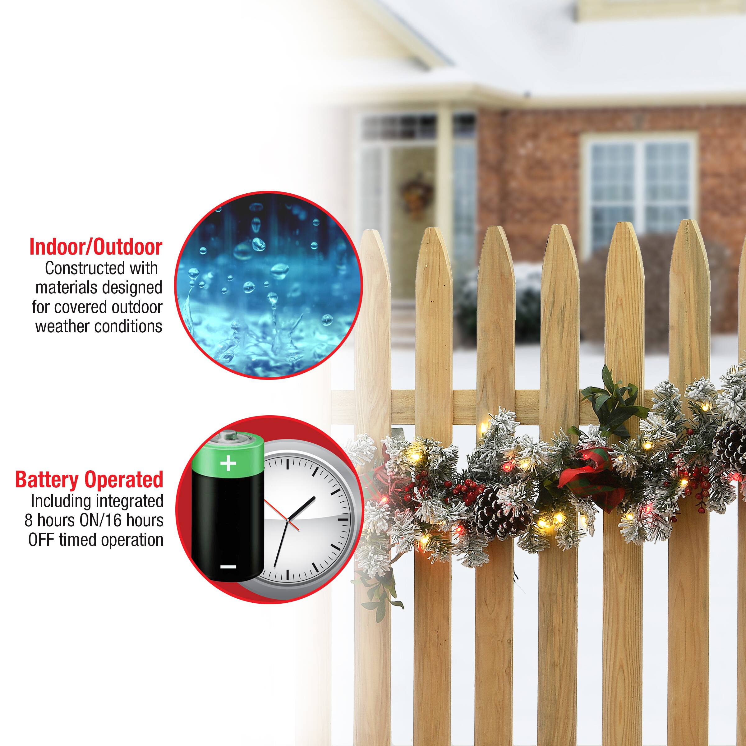 9ft. General Store Snowy Garland with LED Lights & Bows