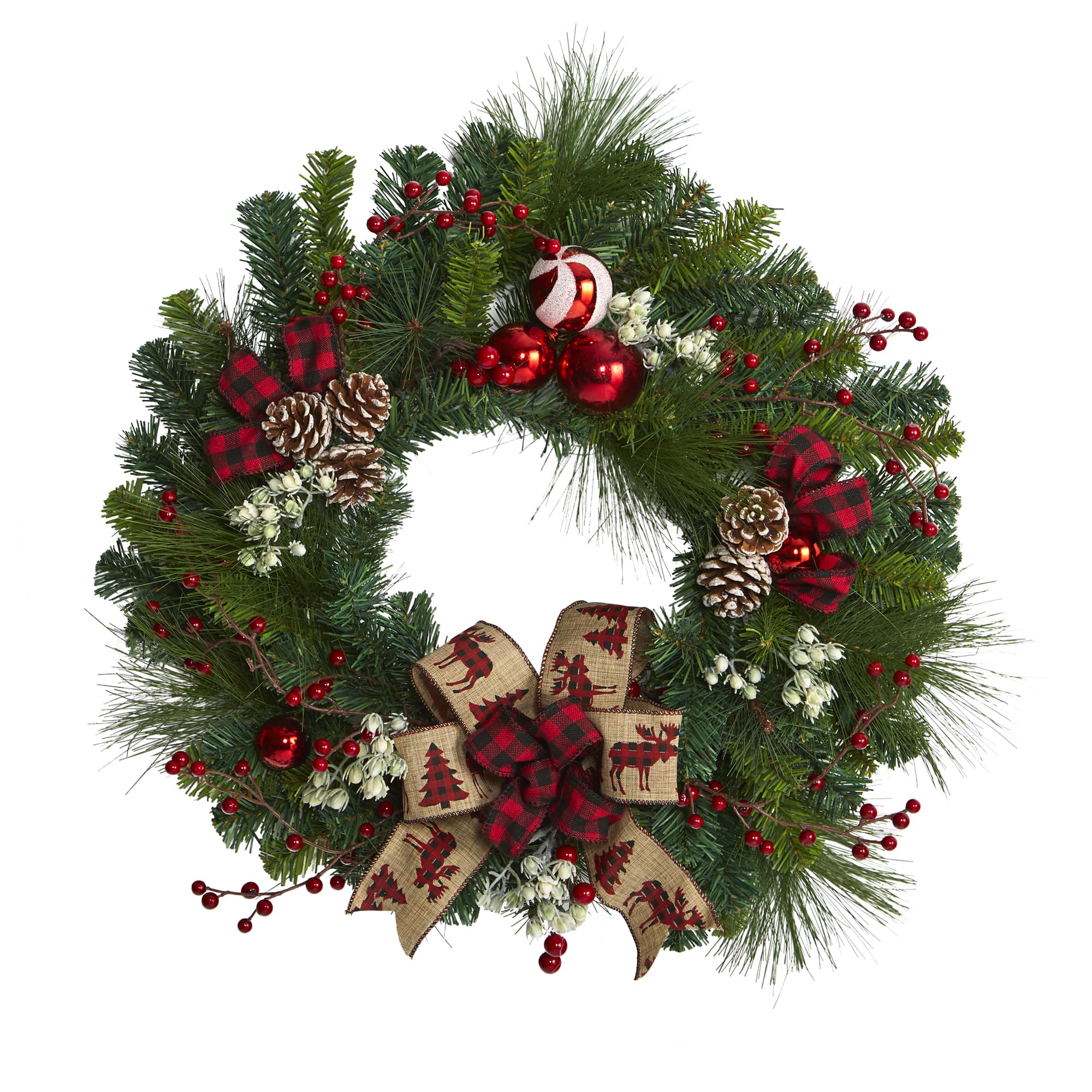 24in. Christmas Pine, Pinecone &#x26; Ornaments Wreath