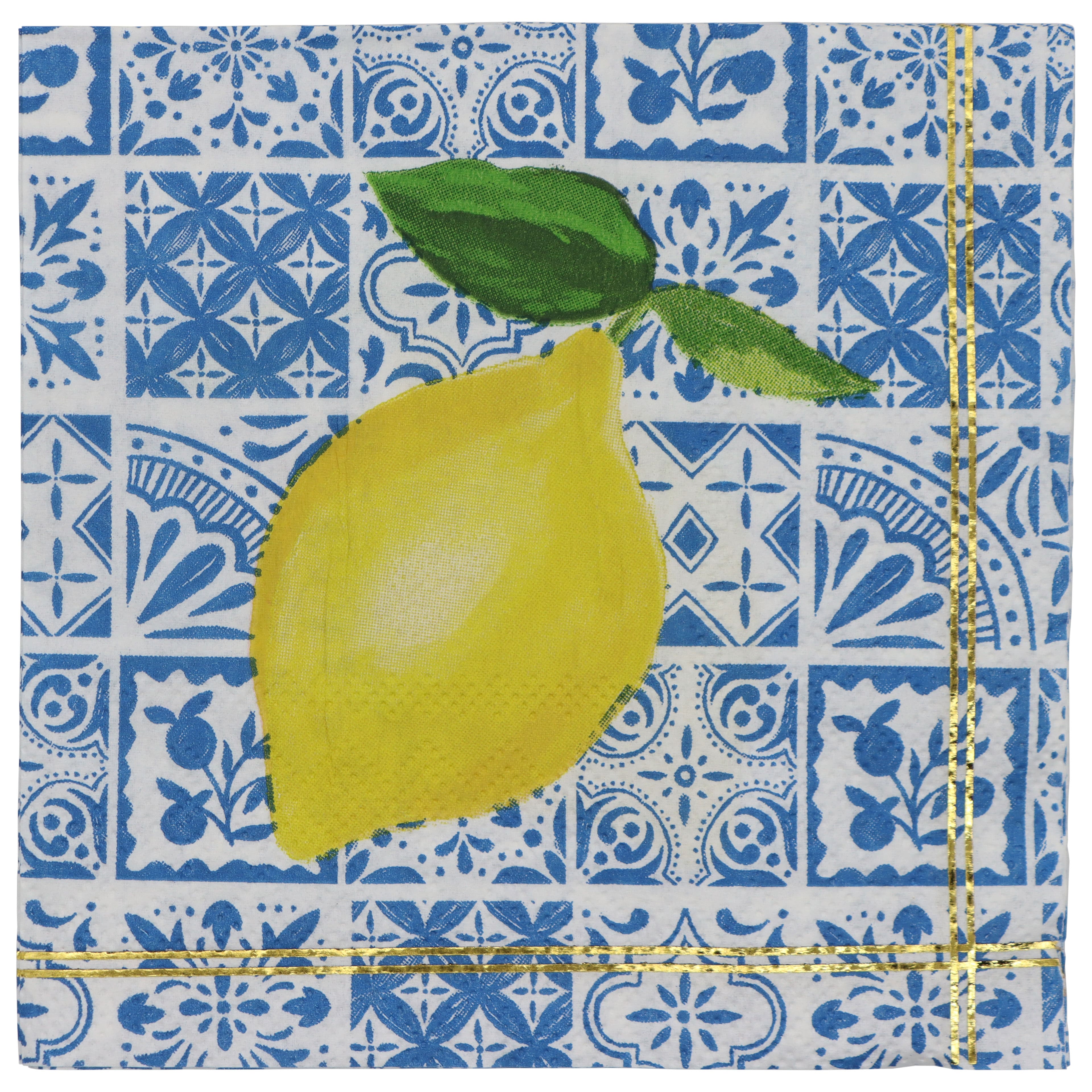 Citrus Kitchen Lemon on Blue Tile Paper Beverage Napkins, 20ct. by Celebrate It™