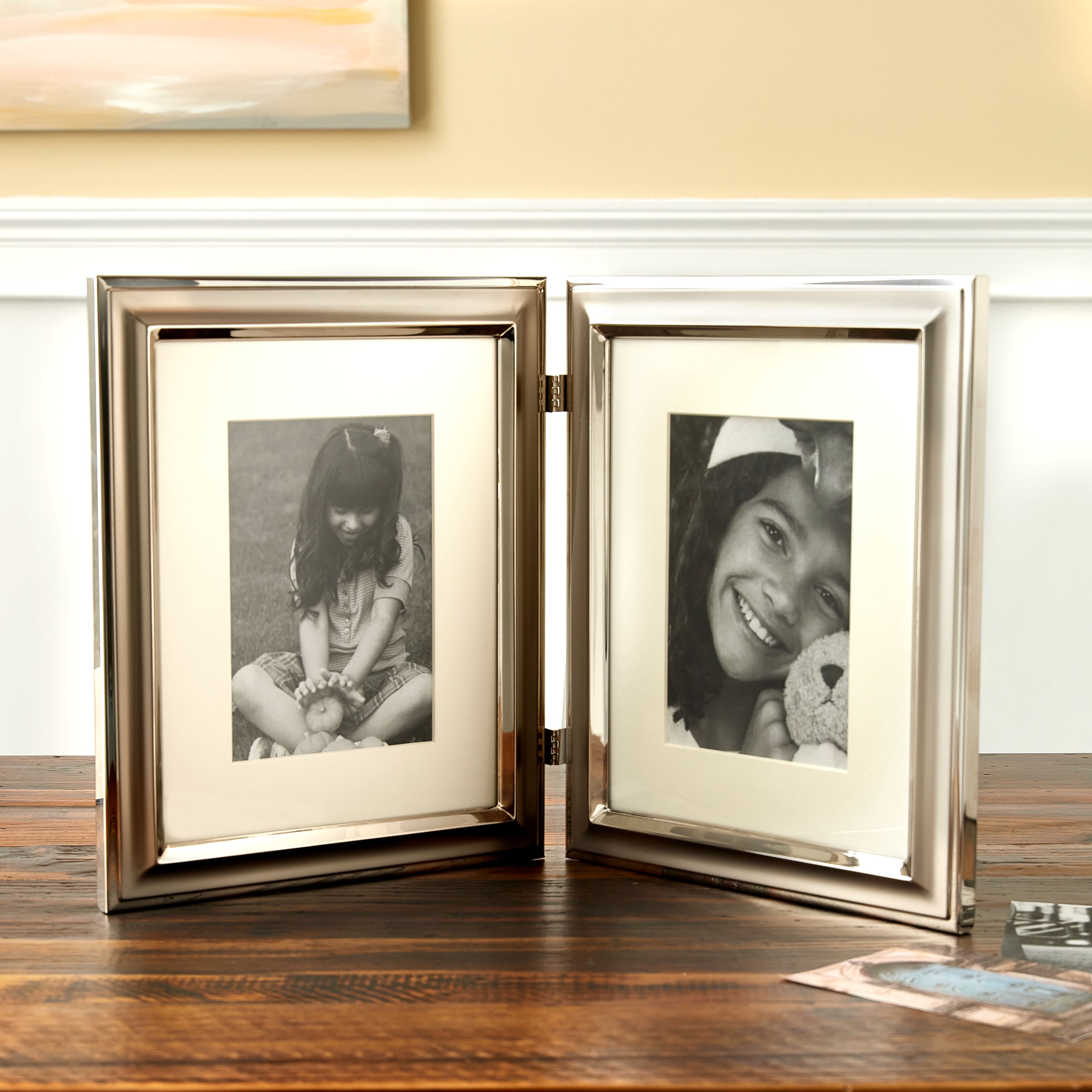 Expressions™ 2 Opening 5" x 7" Silver Hinged Frame with Mat by Studio Décor®