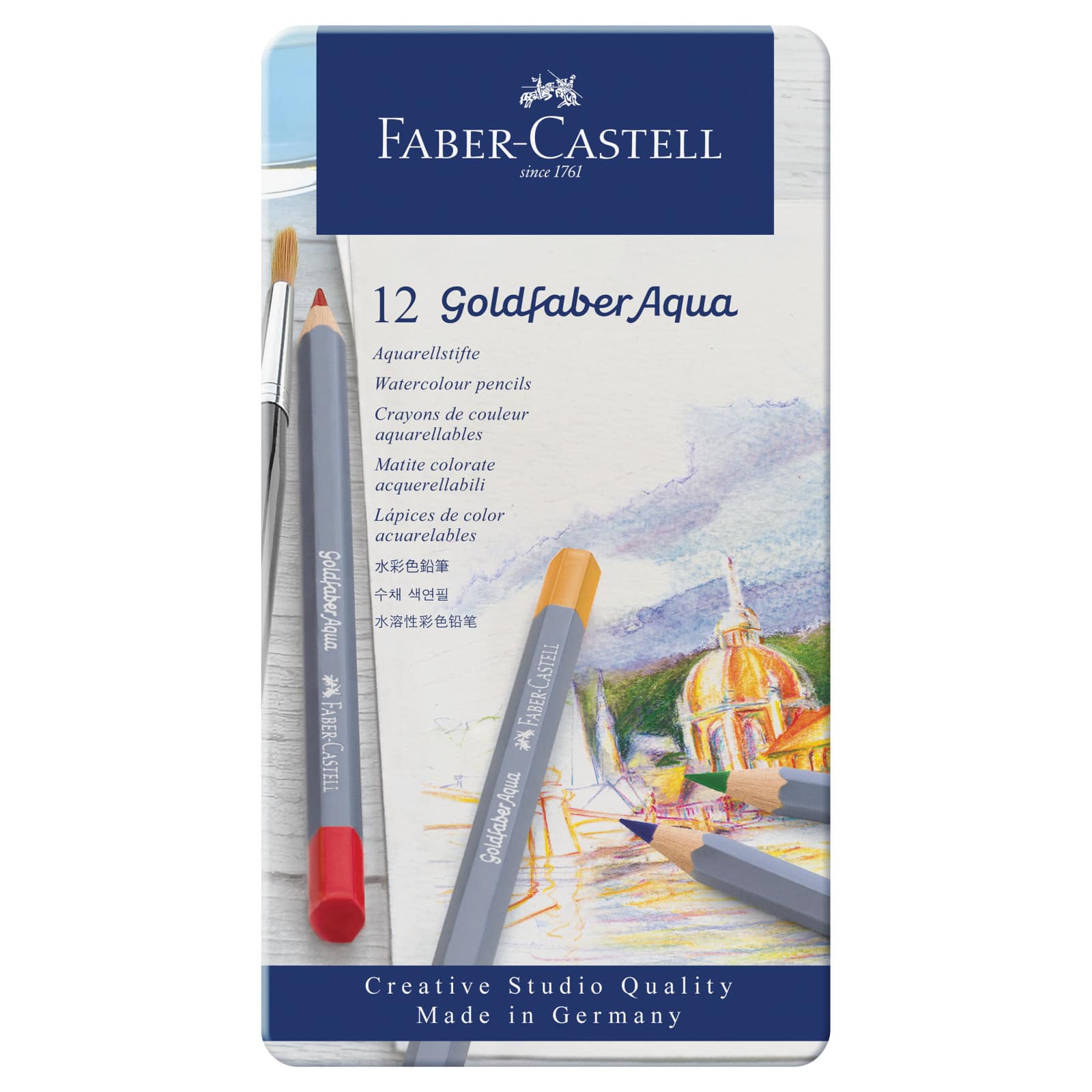 Faber-Castell&#xAE; 12 Color Goldfaber Aqua Watercolor Pencil Tin Set