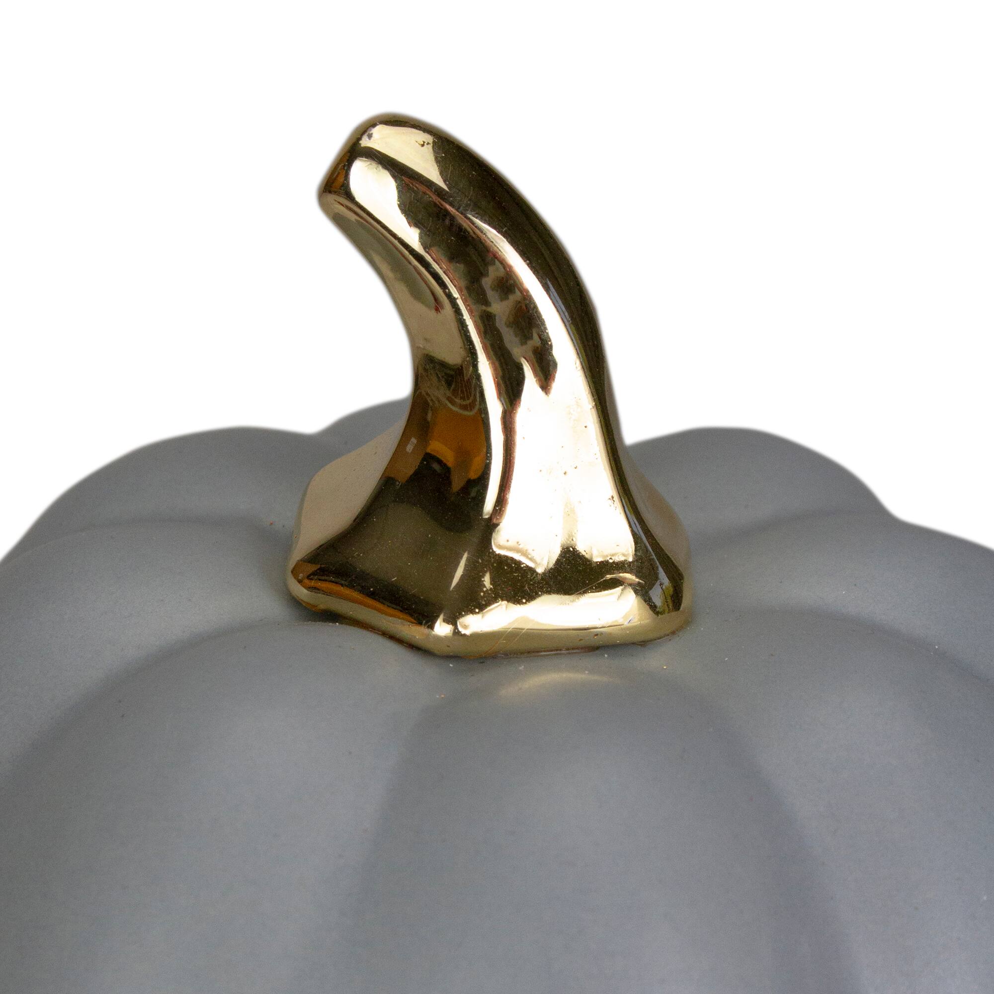 7&#x22; Gray &#x26; Gold Fall Harvest Ceramic Pumpkin Decoration