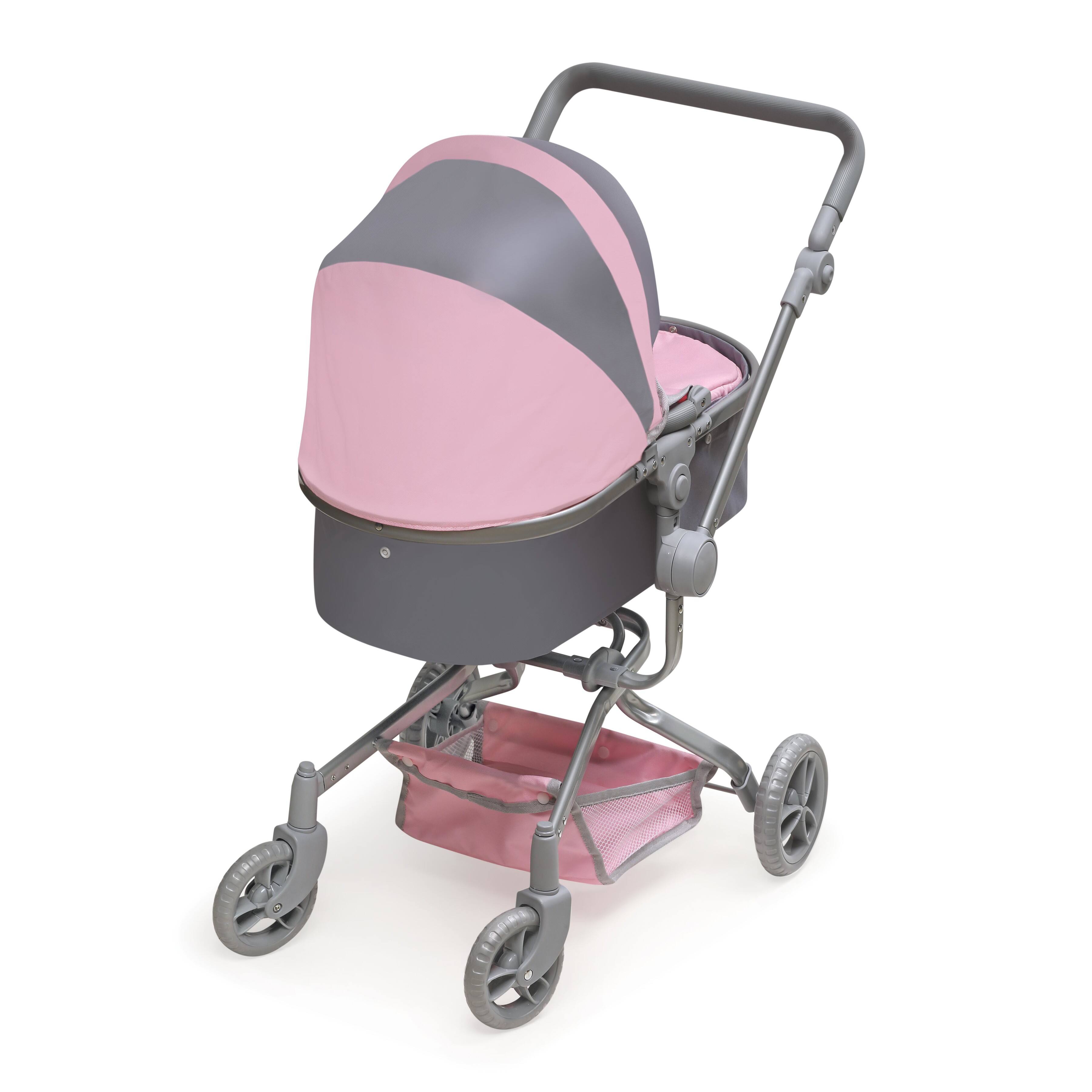 Badger Basket Gray & Pink Daydream Multi-Function Single Doll Pram & Stroller