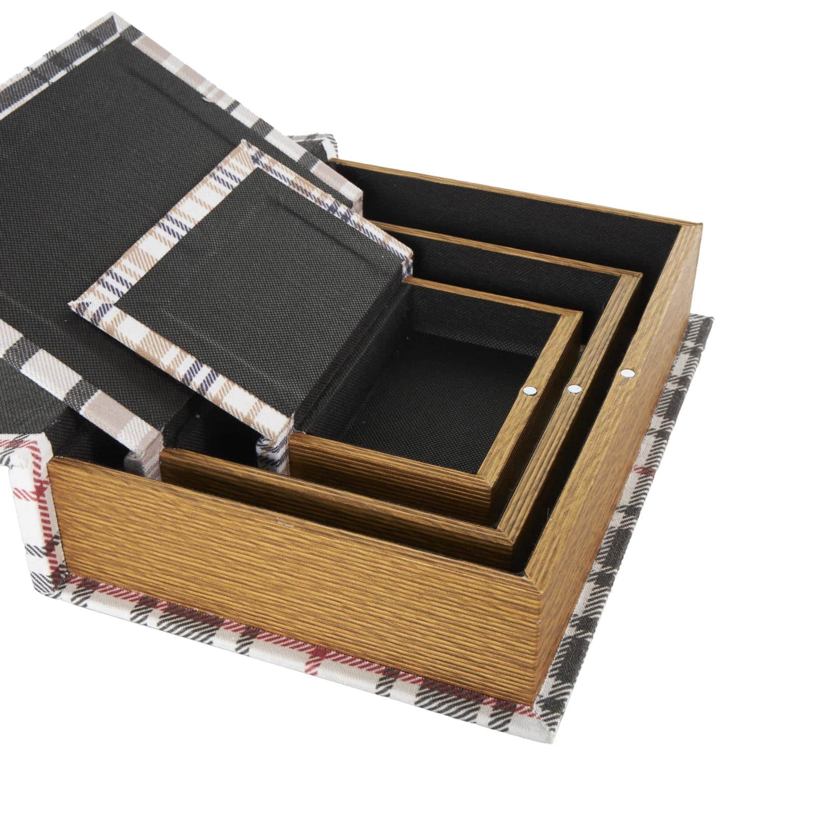 Multicolor Plaid Faux Book Storage Decorative Box Set