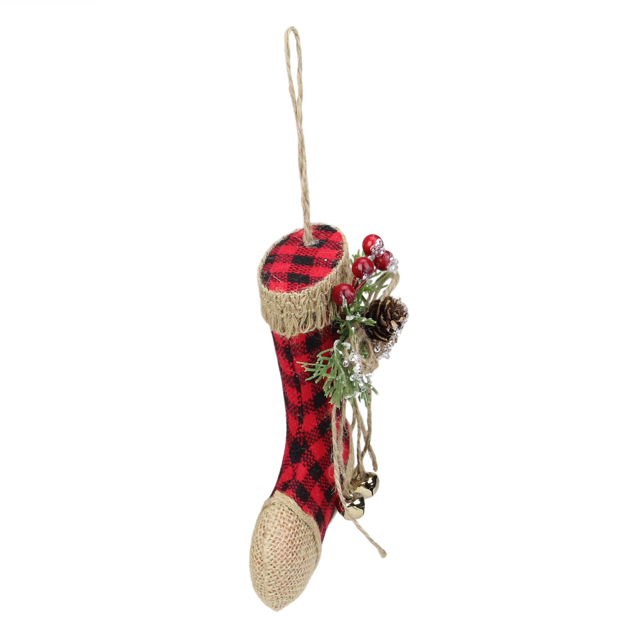 Red Plaid & Burlap Stocking Ornament