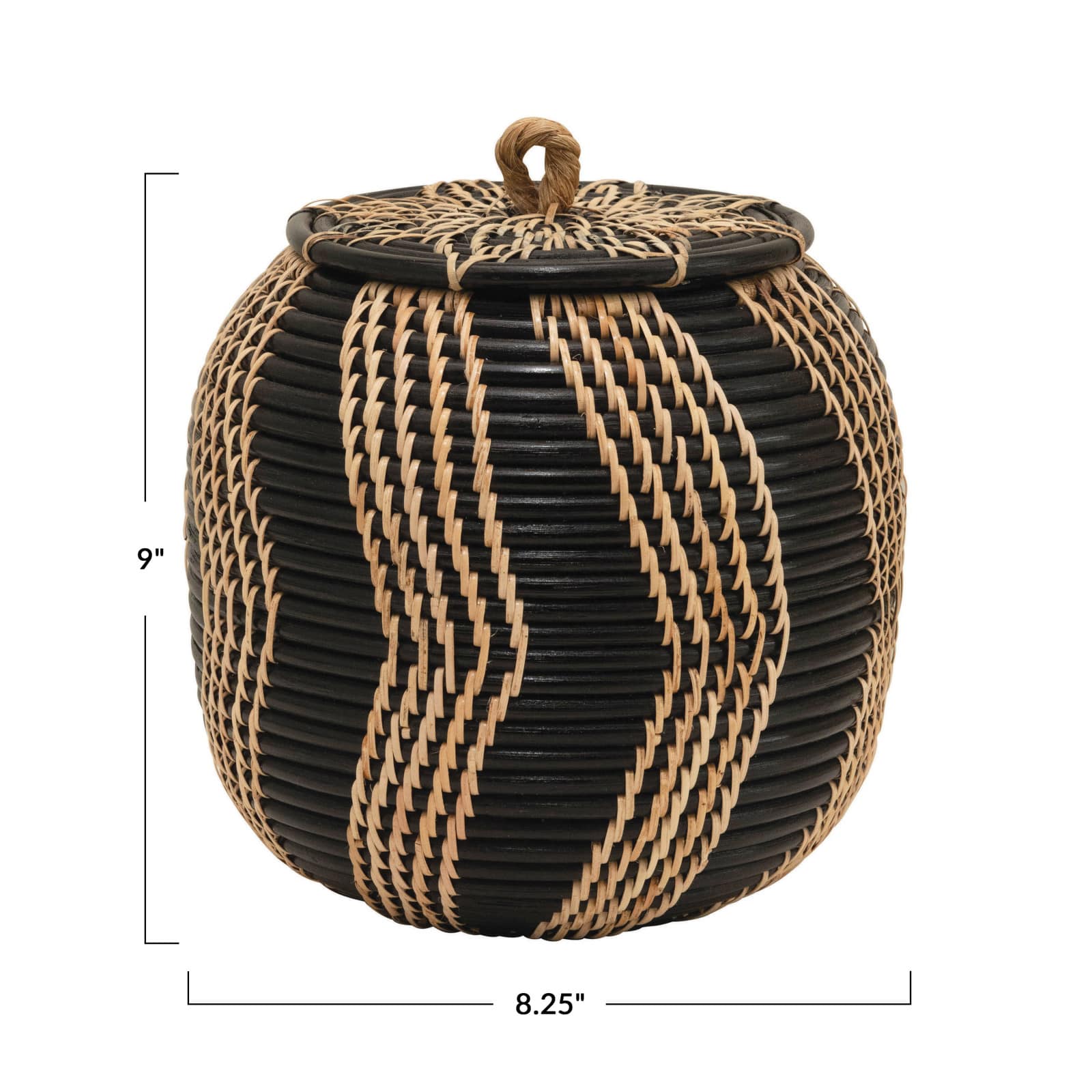 Hello Honey® 9" Black & Natural Handwoven Rattan Basket with Lid