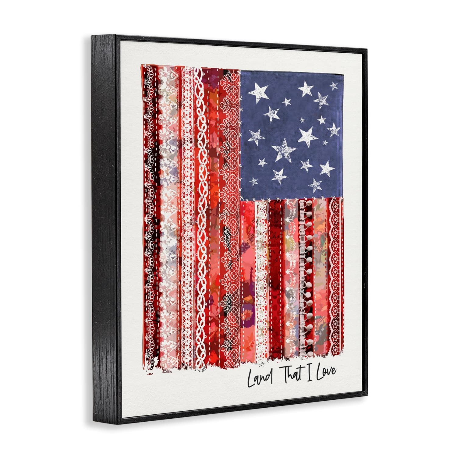 Stupell Industries Land That I Love Phrase Macrame American Flag Framed Giclee Art