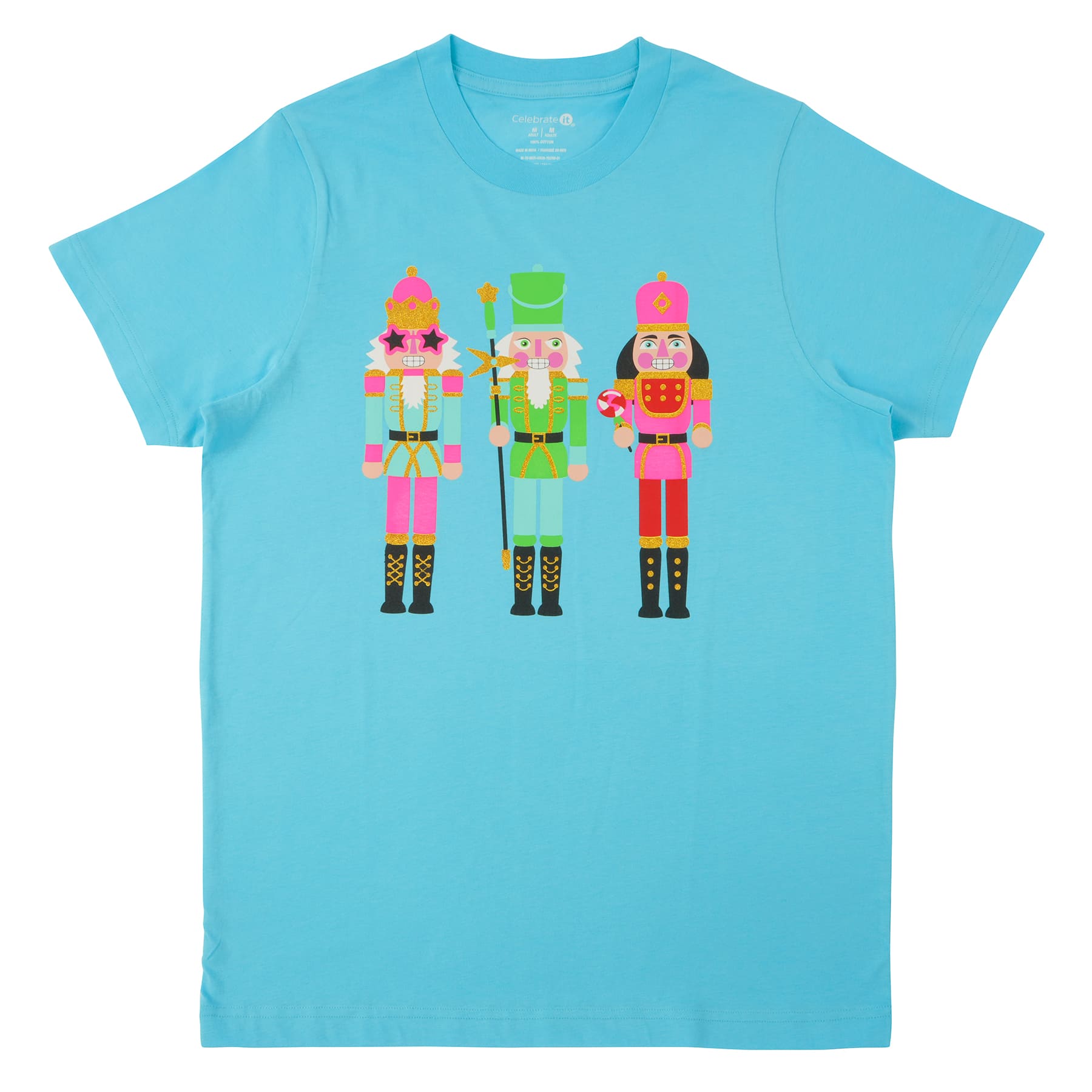 Blue Neon Nutcracker Adult Crew Neck T-Shirt by Celebrate It