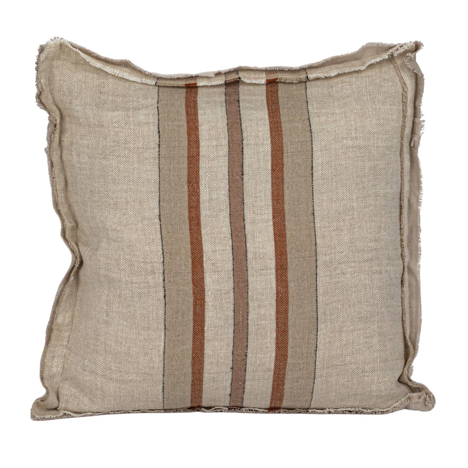 Hello Honey&#xAE; 20&#x22; Cream &#x26; Brown Striped Woven Linen Fringed Pillow