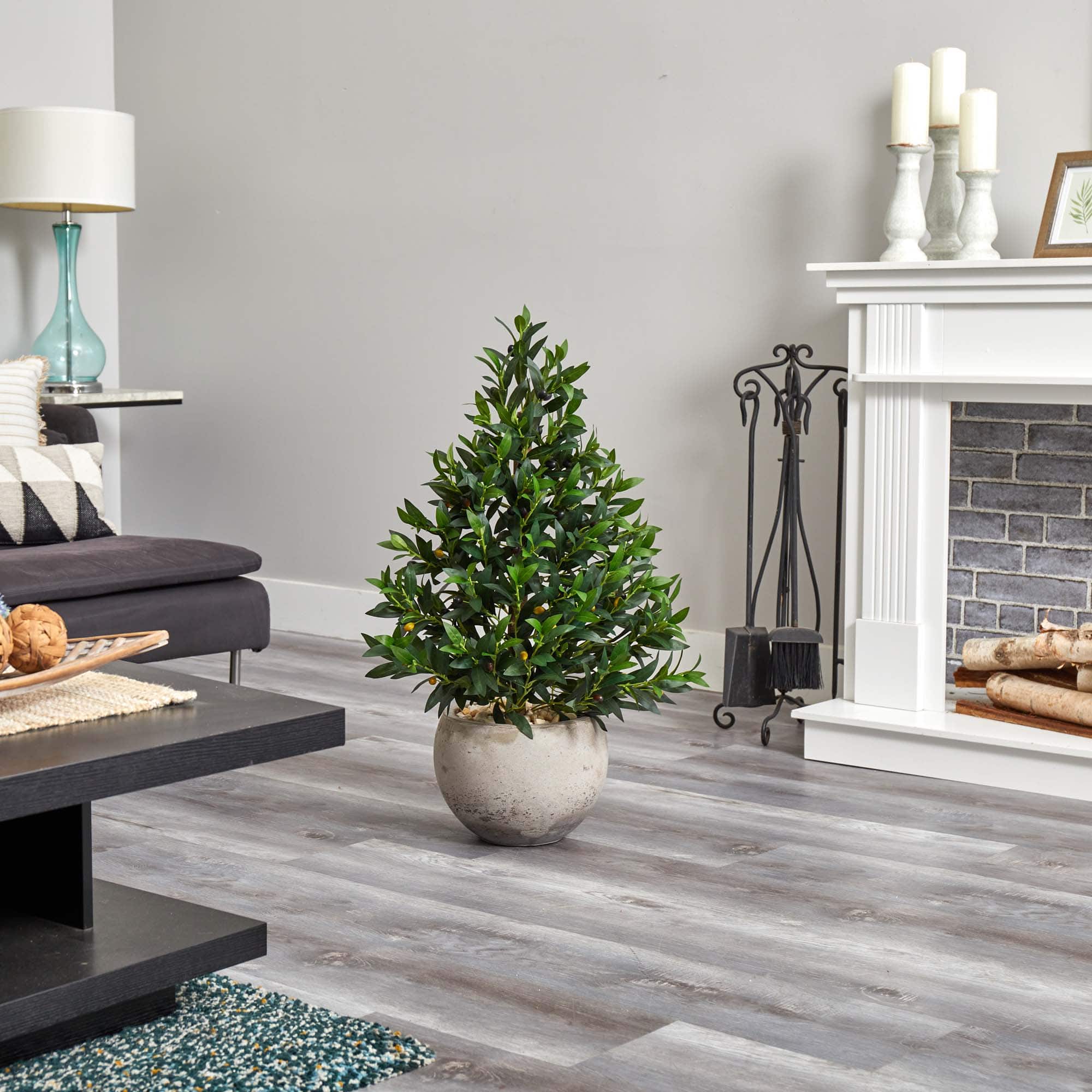 3ft. Olive Cone Topiary Tree in Sand Stone Planter