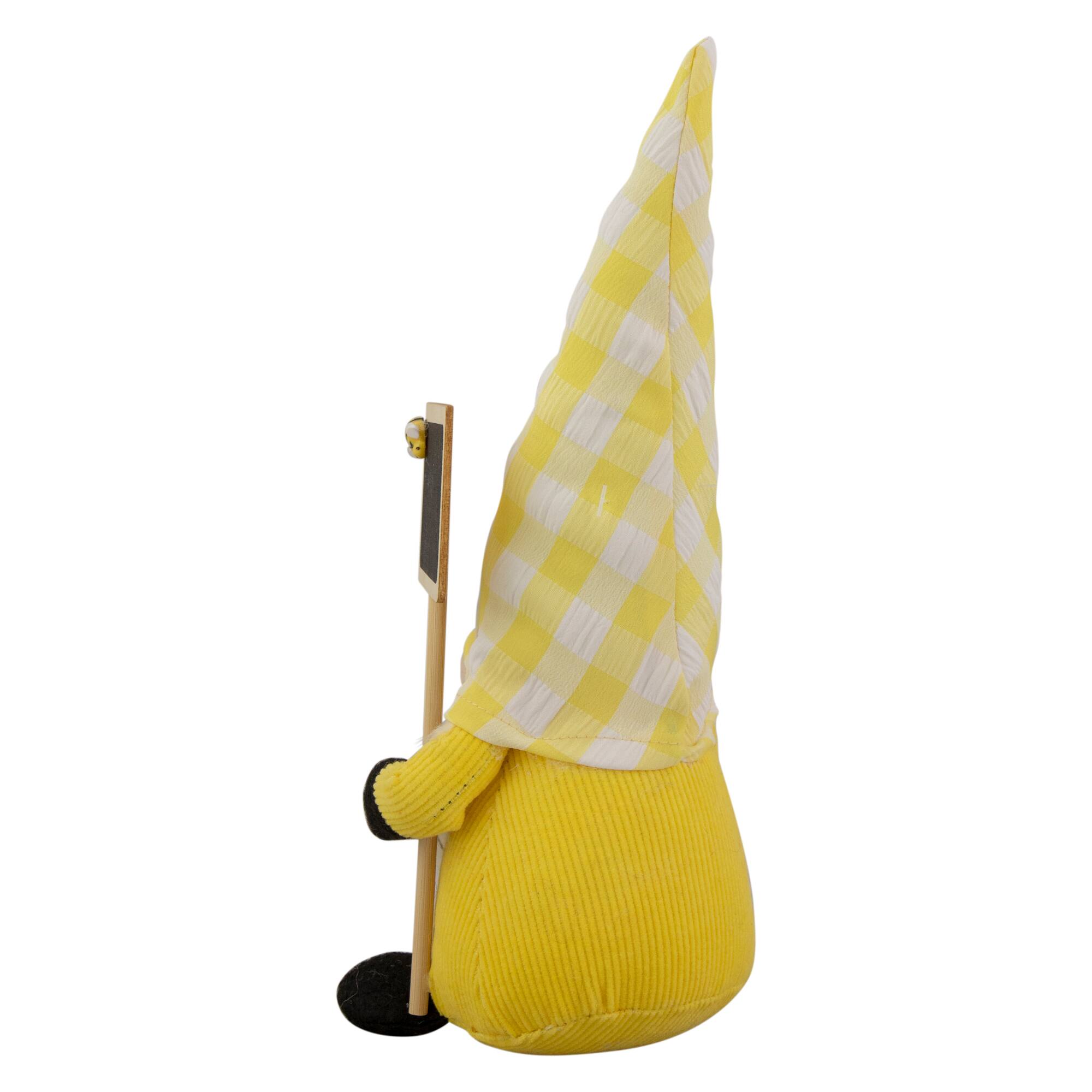 10" Yellow Gingham Hat Springtime Gnome with Chalk Board