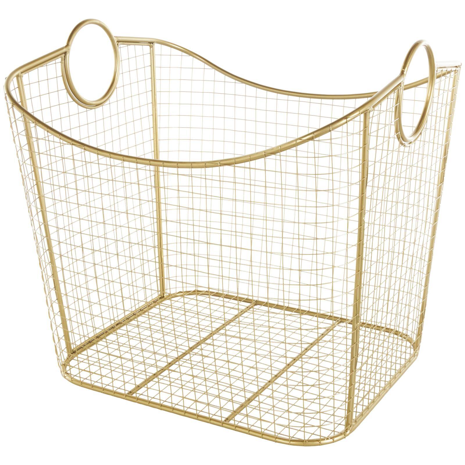 20&#x22; Gold Metal Storage Basket with Curved Sides &#x26; Ring Handles