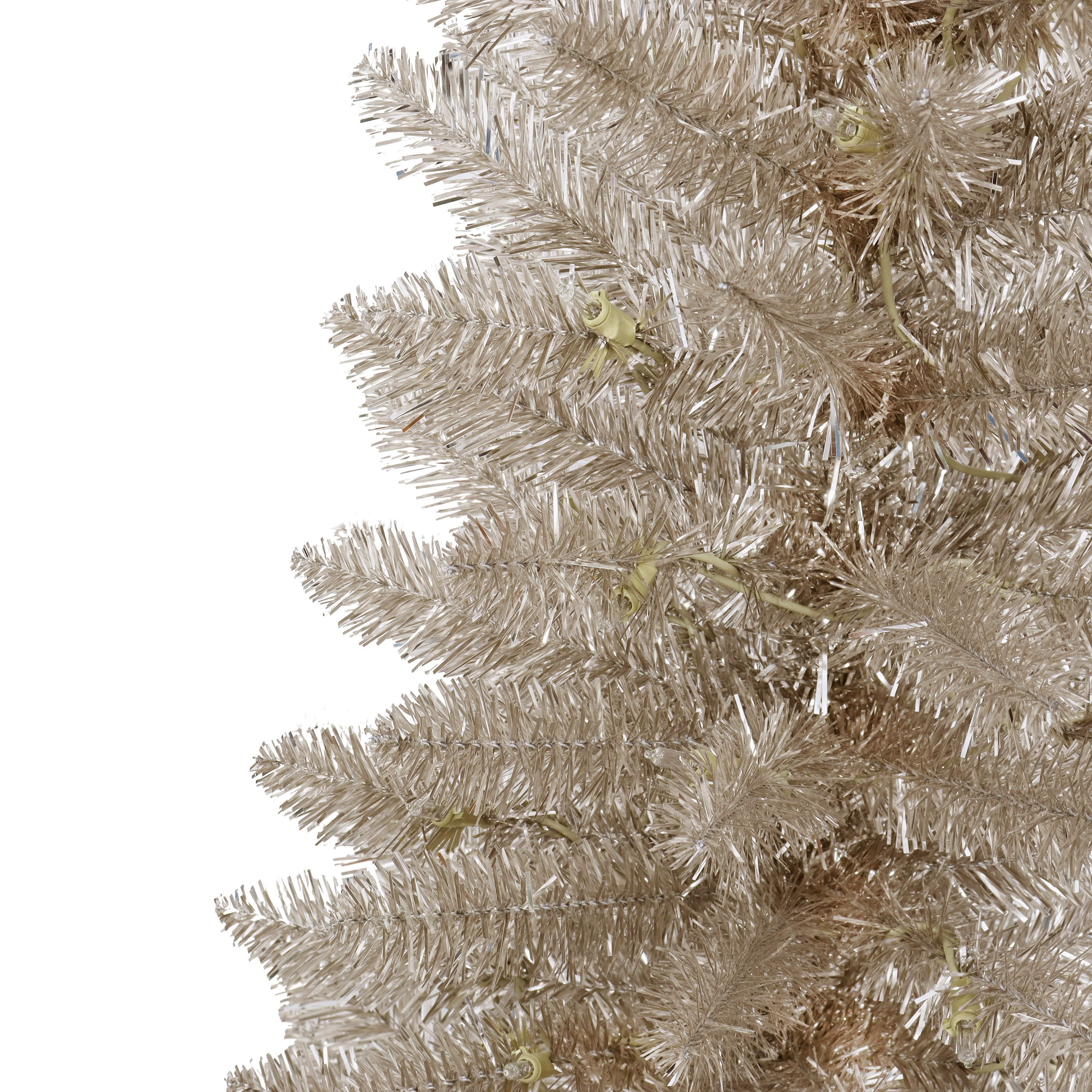 4.5ft. Pre-Lit Rose Gold Tinsel Artificial Christmas Tree, Clear Lights