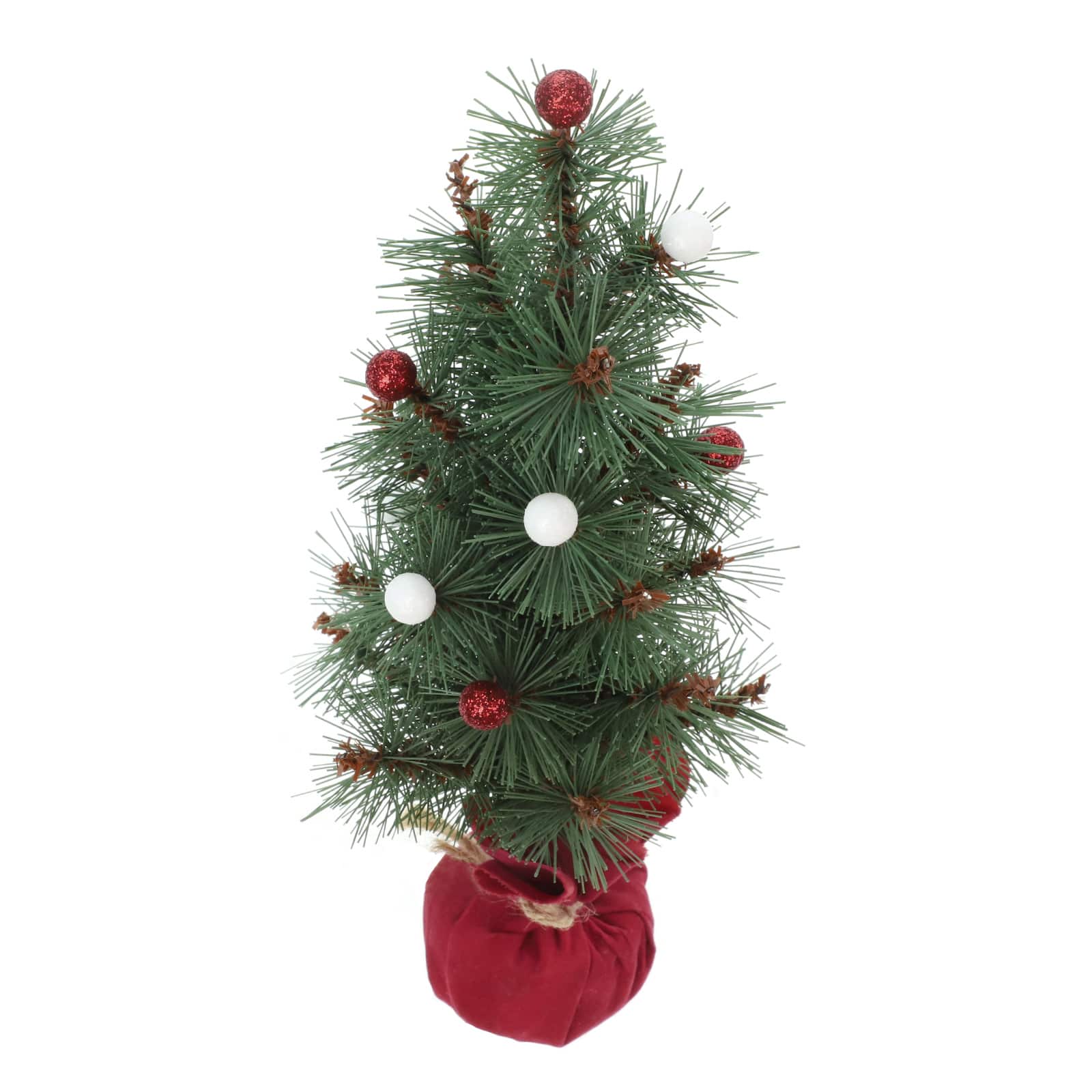 12&#x22; Green Pine Accent Tree with Glitter Berries in Red Velvet Base by Ashland&#xAE;