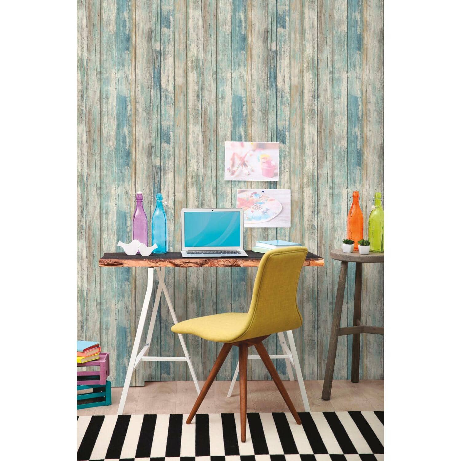 RoomMates Blue Distressed Wood Peel & Stick Wallpaper