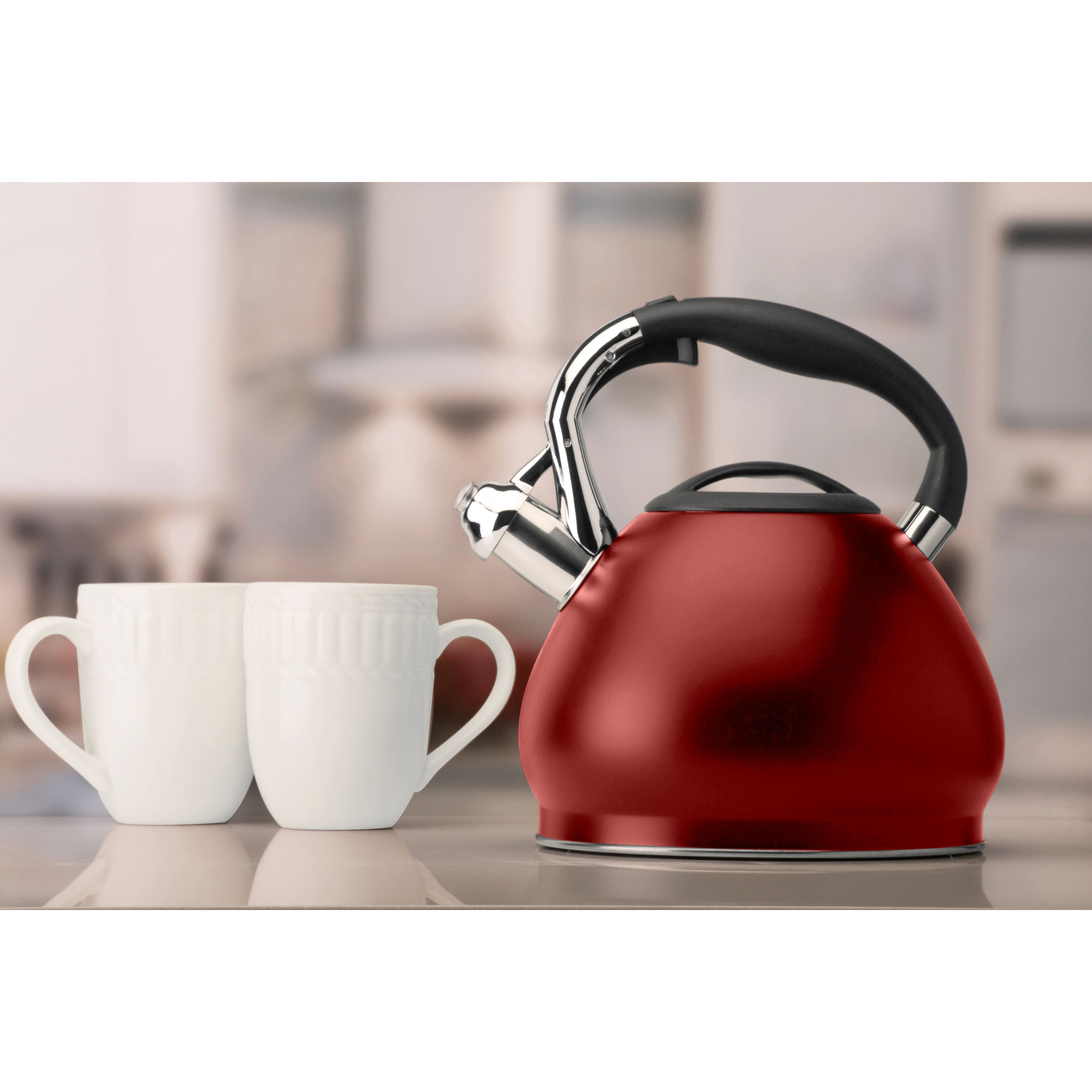 Kitchen Details 14 Cup/3.4 L Stainless Steel Tea Kettle, Red 