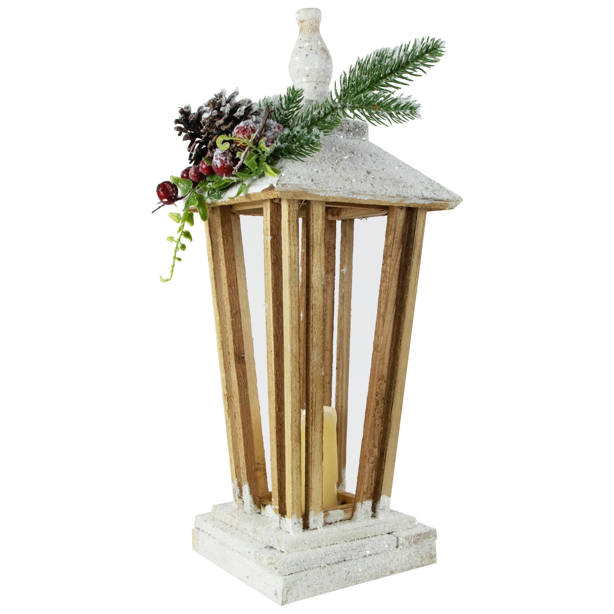 18" LED Lighted Natural and White Storm Lantern Christmas Decoration