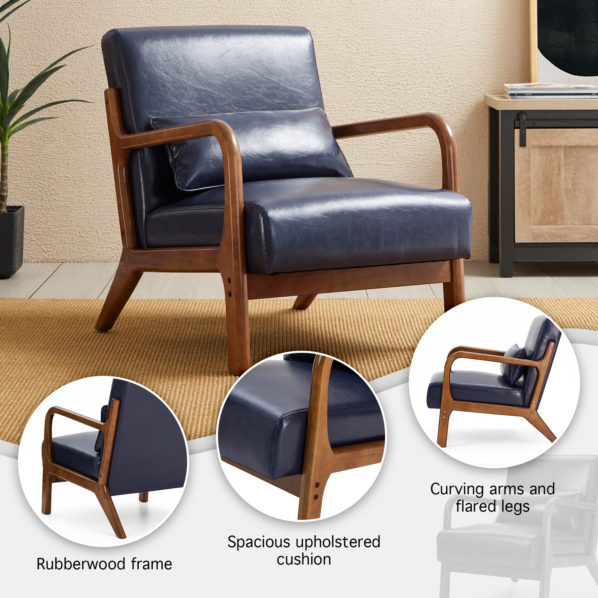 Glitzhome&#xAE; Mid-Century Faux Leather Accent Chair