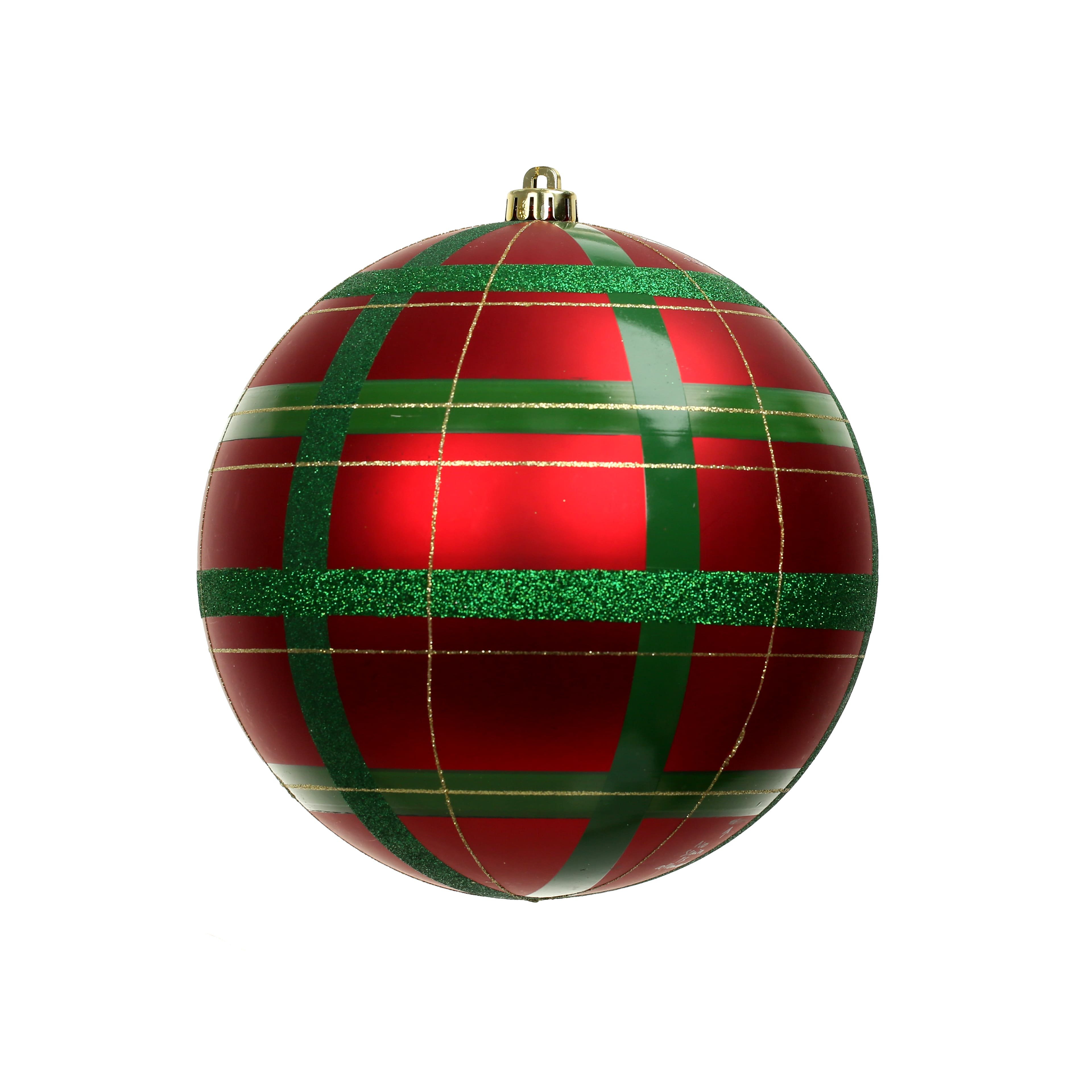 9.75&#x22; Red &#x26; Green Glitter Plaid Shatterproof Ball Ornament by Ashland&#xAE;