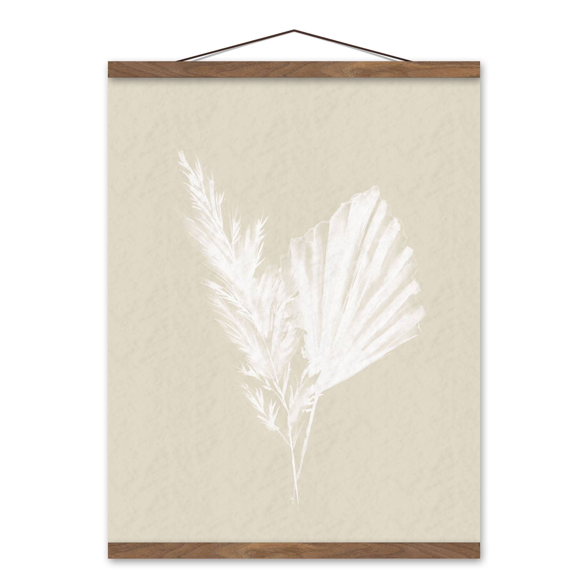 Boho Leaves Silhouette II Teak Hanging Canvas