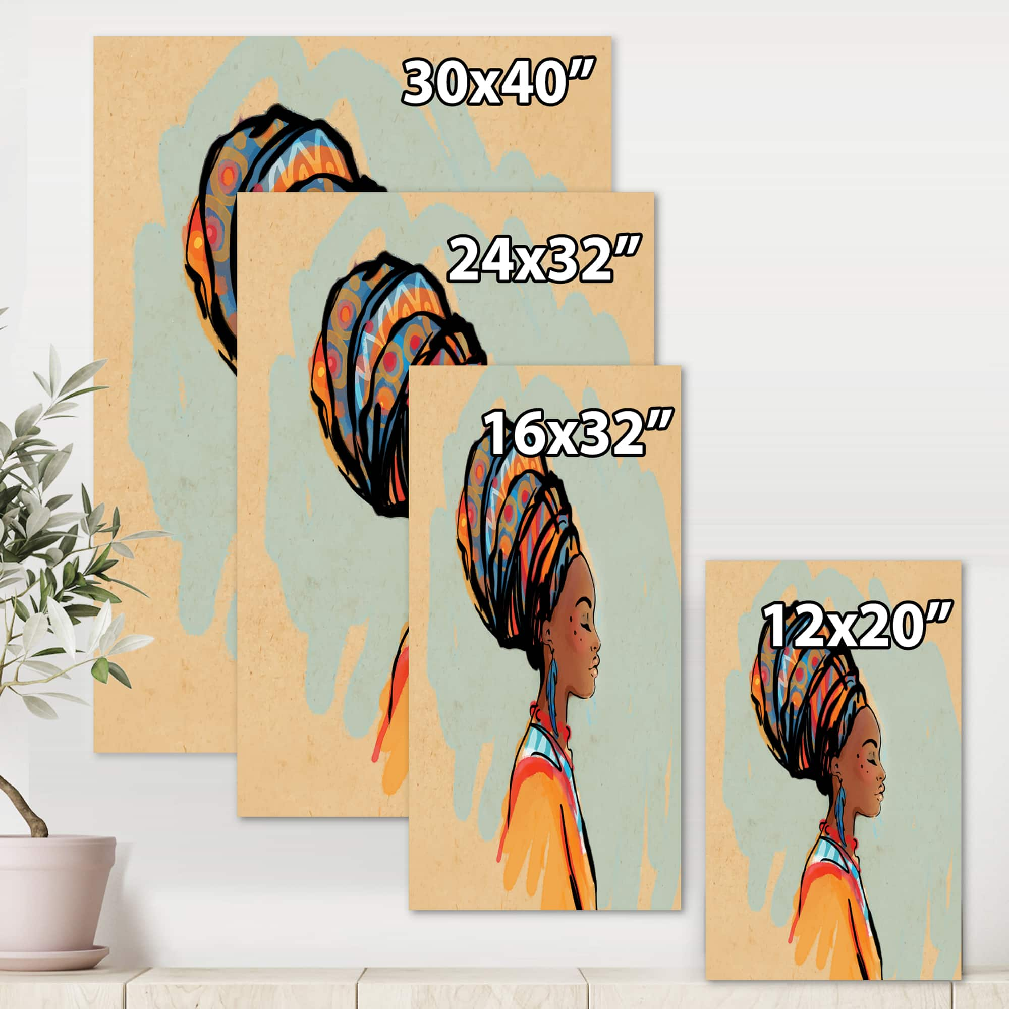 Designart - Portrait of African American Woman With Turban III - Modern Canvas Wall Art Print