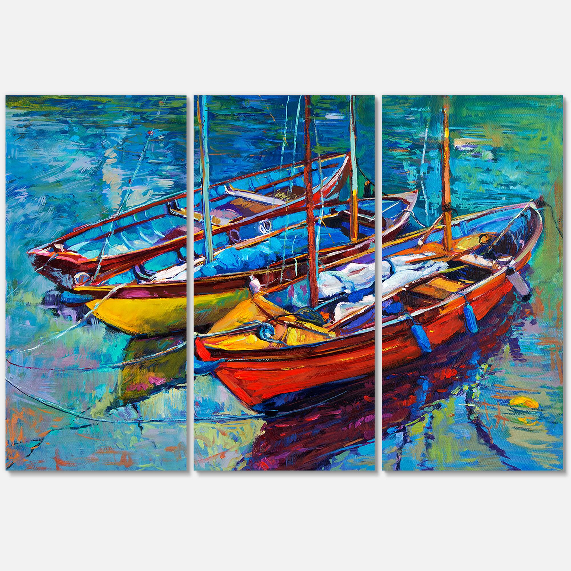 Designart - Three Boats In The Harbor