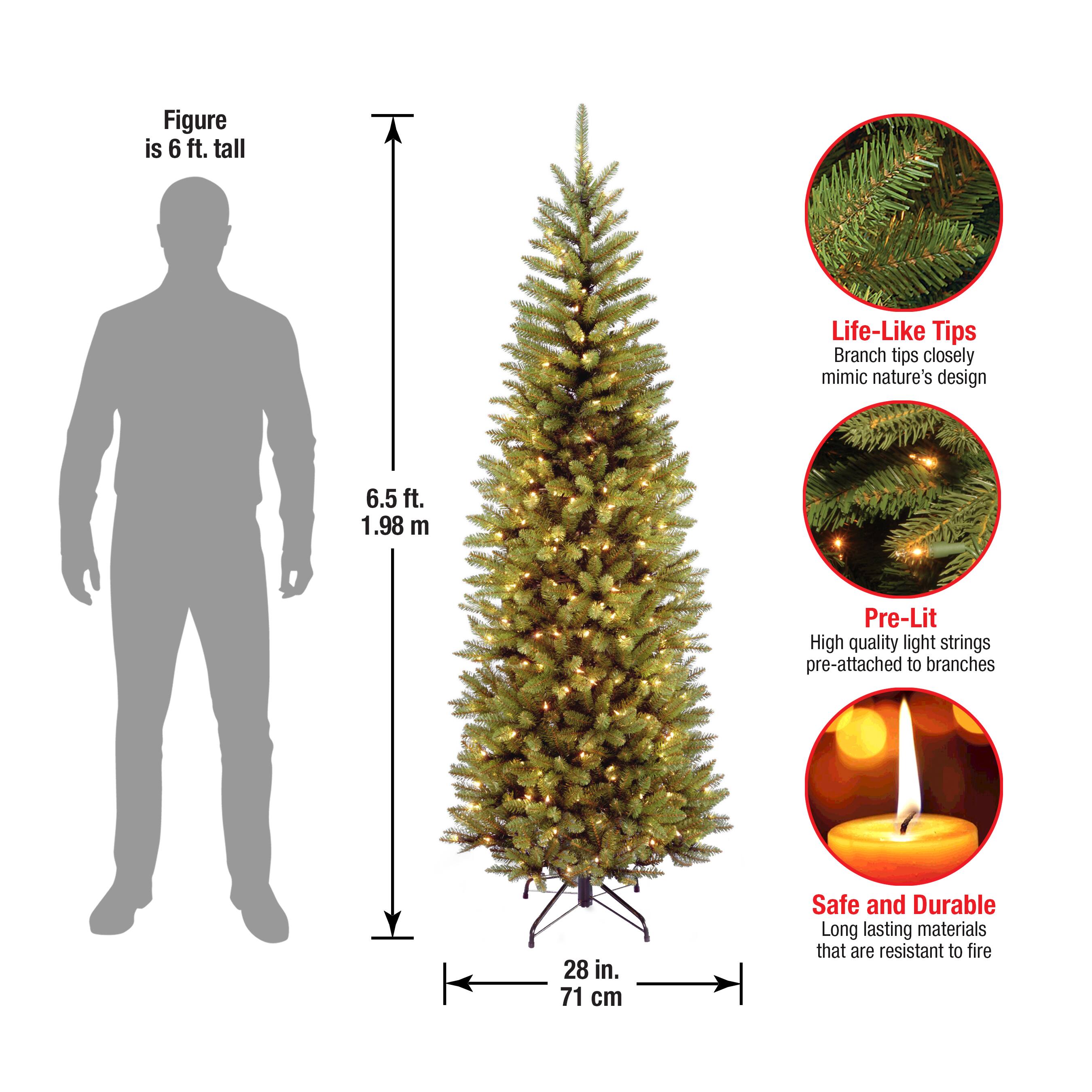 6.5 ft. Pre-lit Kingswood Fir Pencil Artificial Christmas Tree, Clear Lights