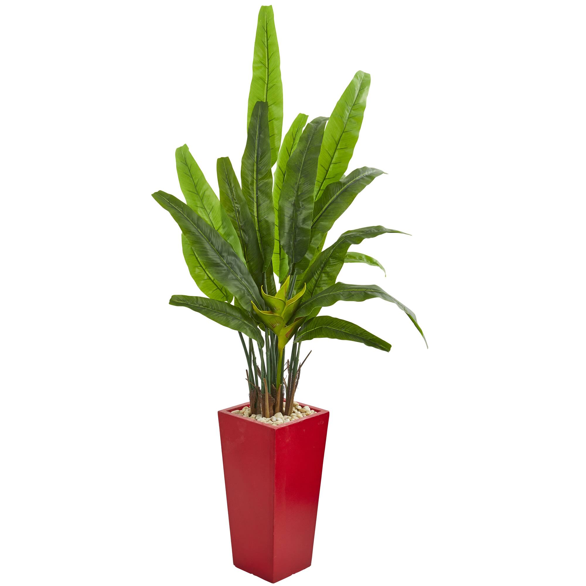 5.7ft. Travelers Palm Artificial Tree in Red Planter Trees & Floor