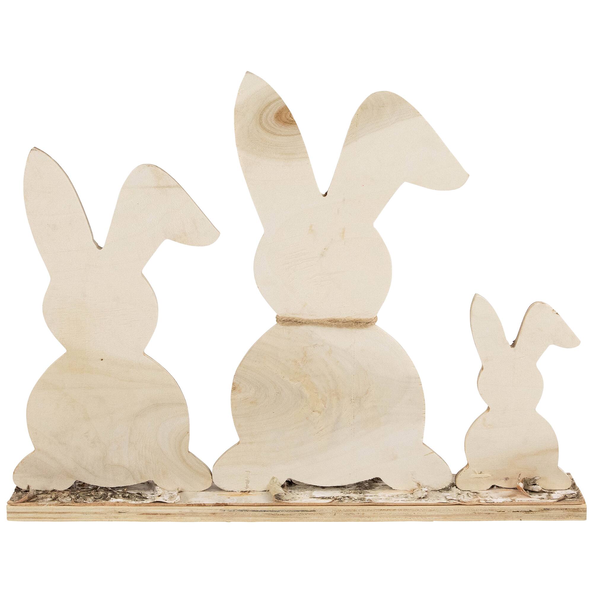 15.75&#x22; Rabbit Trio Wooden Tree Bark Easter Decoration