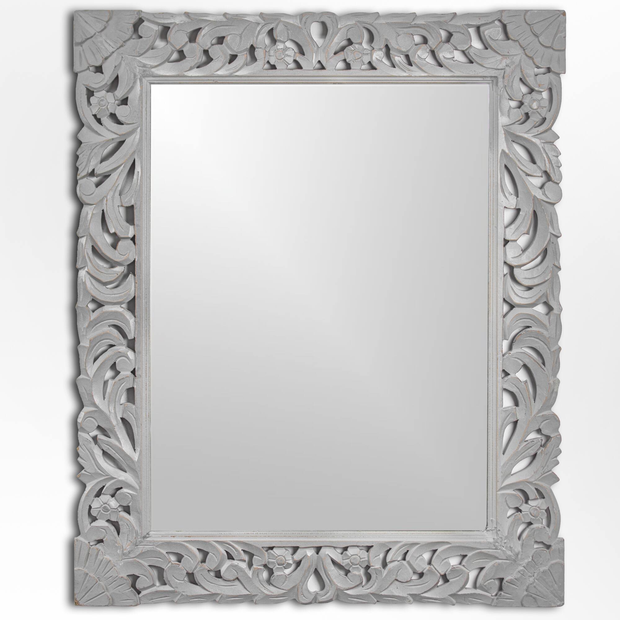 American Art Décor™ 31.5" Gray Hand-Carved Wood Medallion Accent Wall Mirror