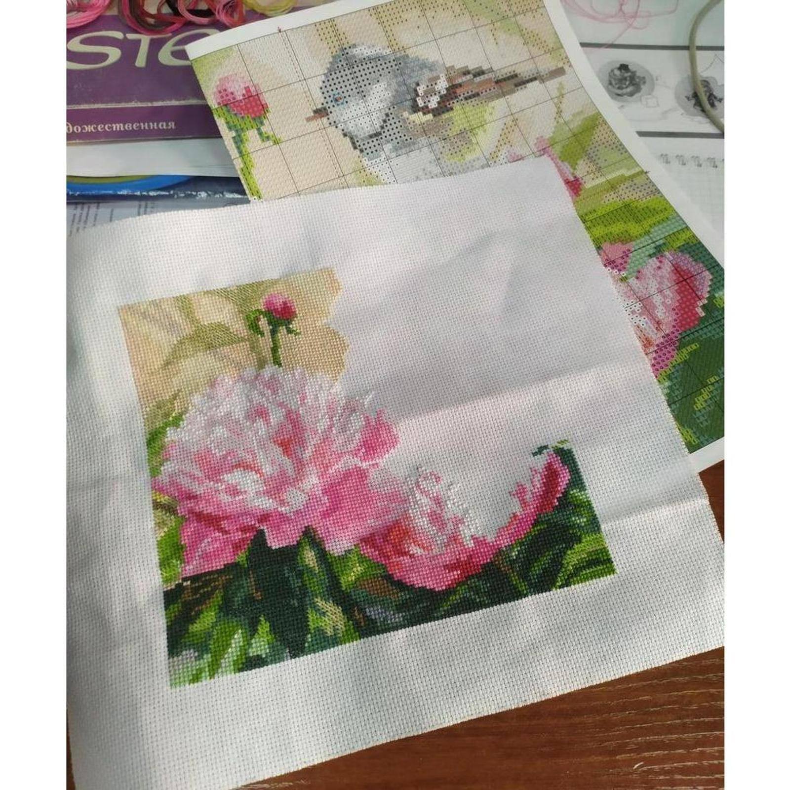 Alisa Titmouse And Peonies Cross Stitch Kit
