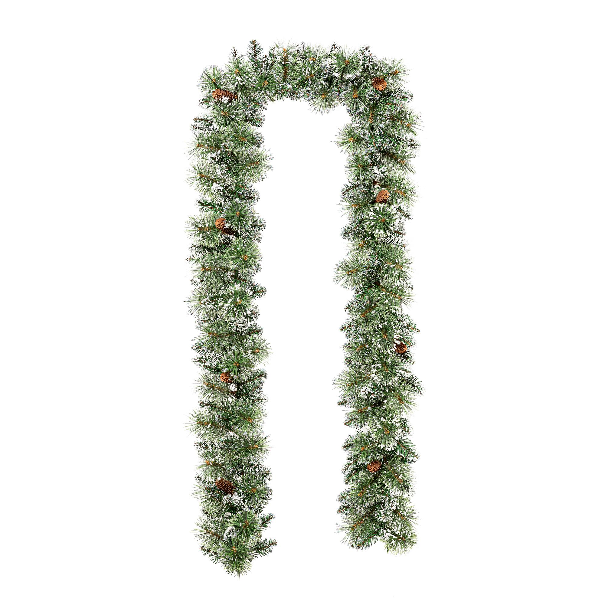 Glitzhome® 9ft. Pre-Lit Frosted Greenery Pinecones Christmas Garland with Timer