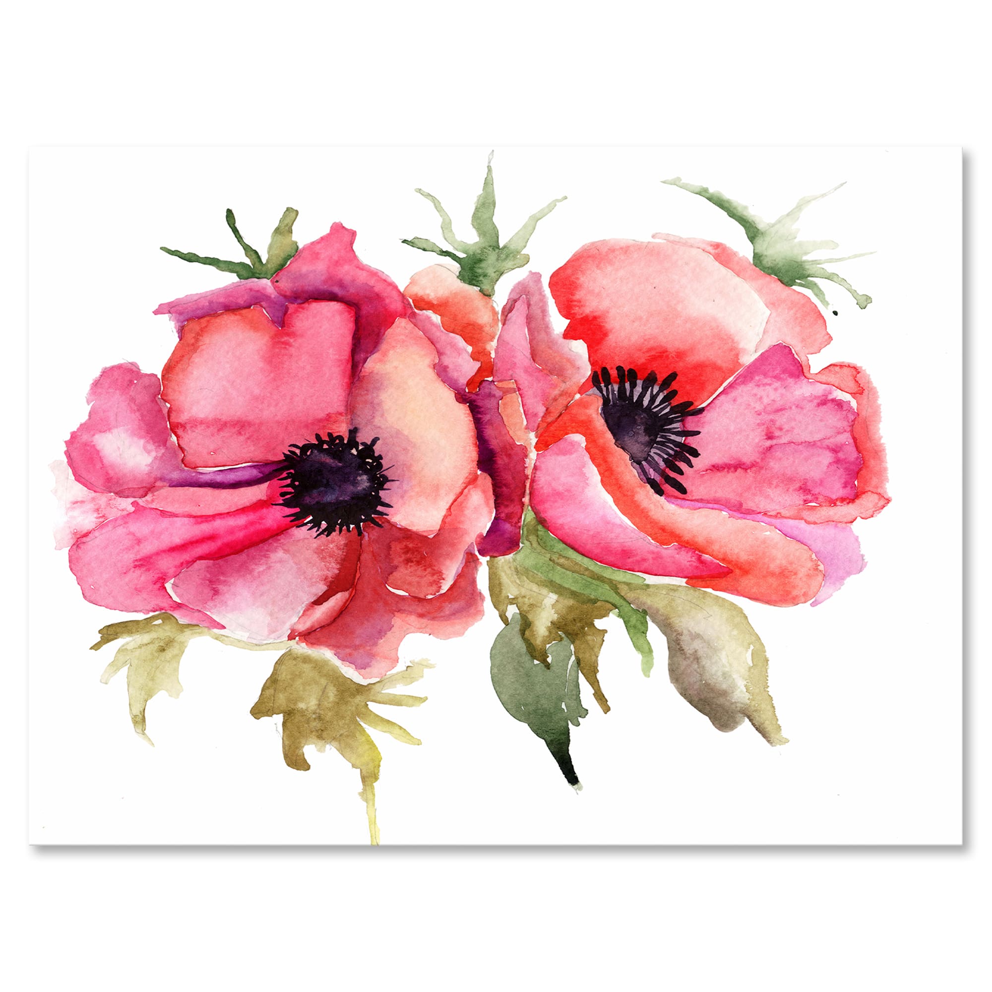 Designart - Stylized Poppy Flowers - Traditional Canvas Wall Art Print