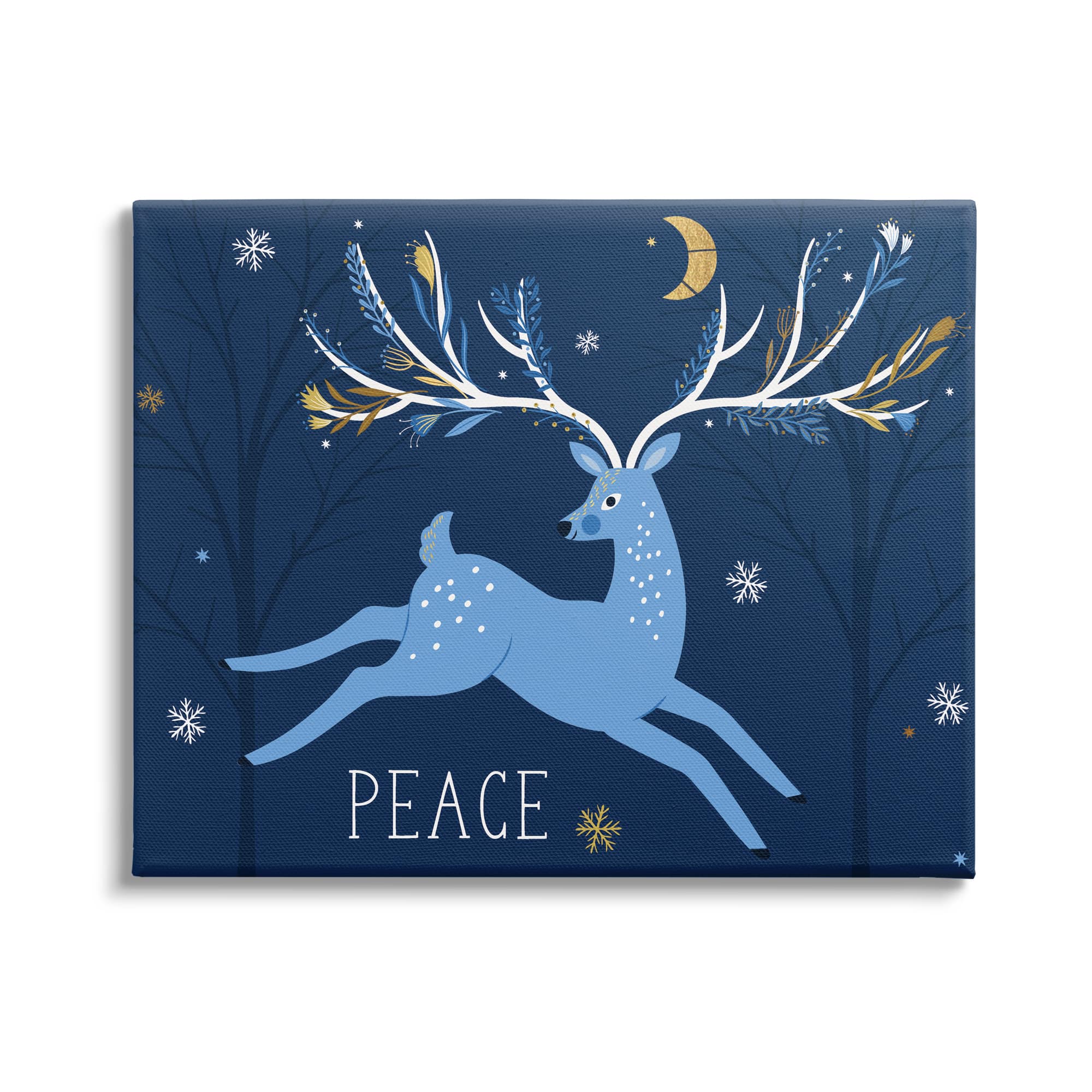 Stupell Industries Peace Jumping Deer Snowflakes Canvas Wall Art