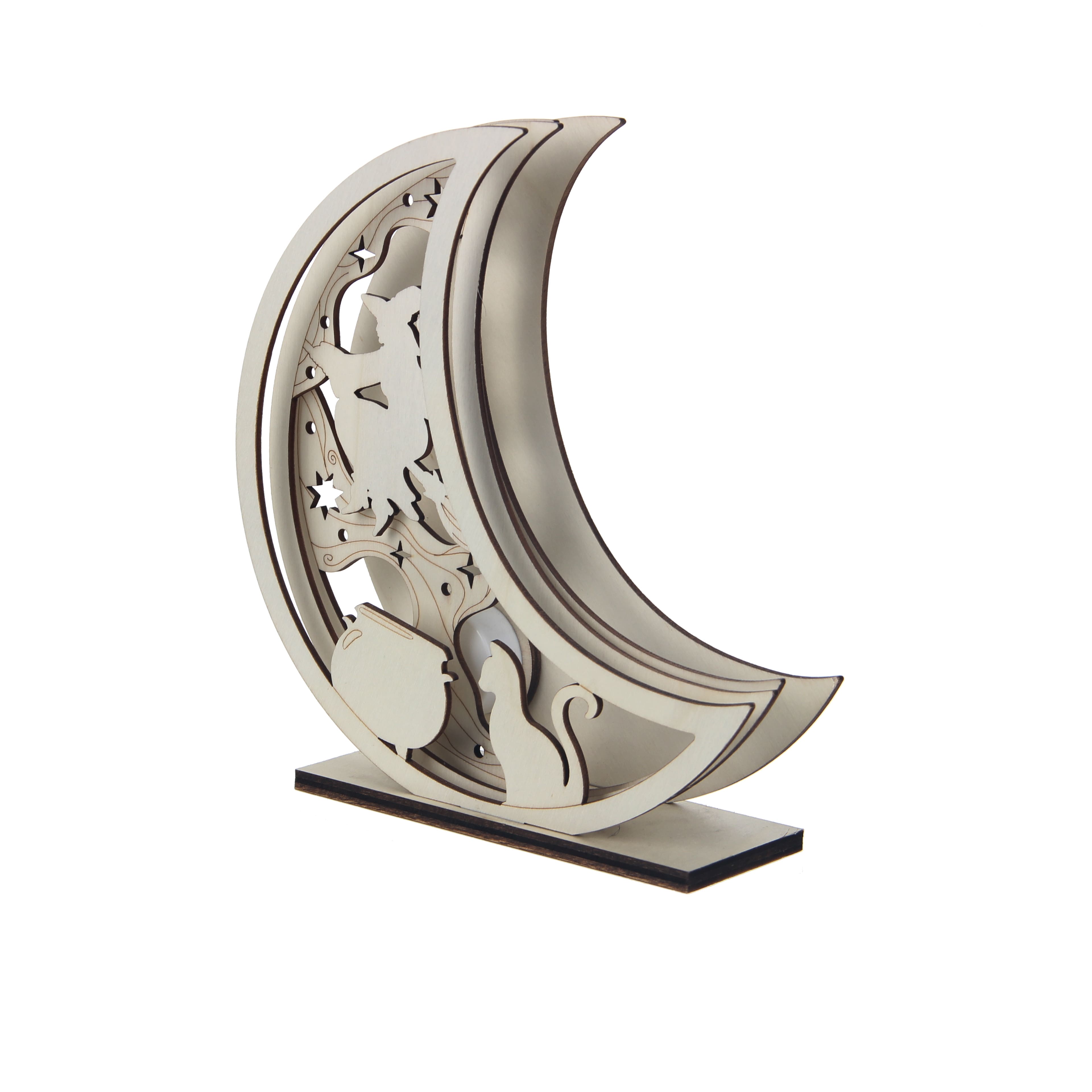 8.25&#x22; Layered Moon Witch DIY LED Plywood D&#xE9;cor by Make Market&#xAE;