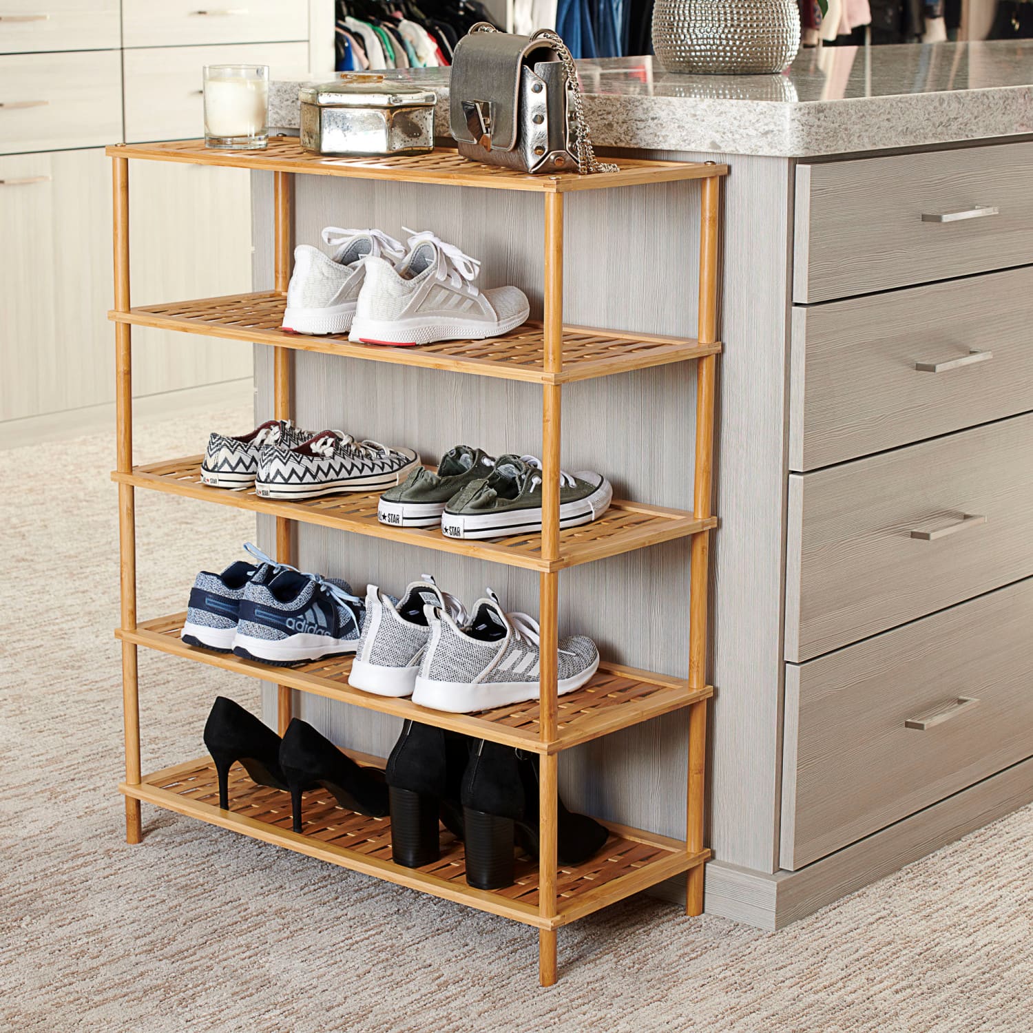 Household Essentials 5-Tier Bamboo Shoe Rack